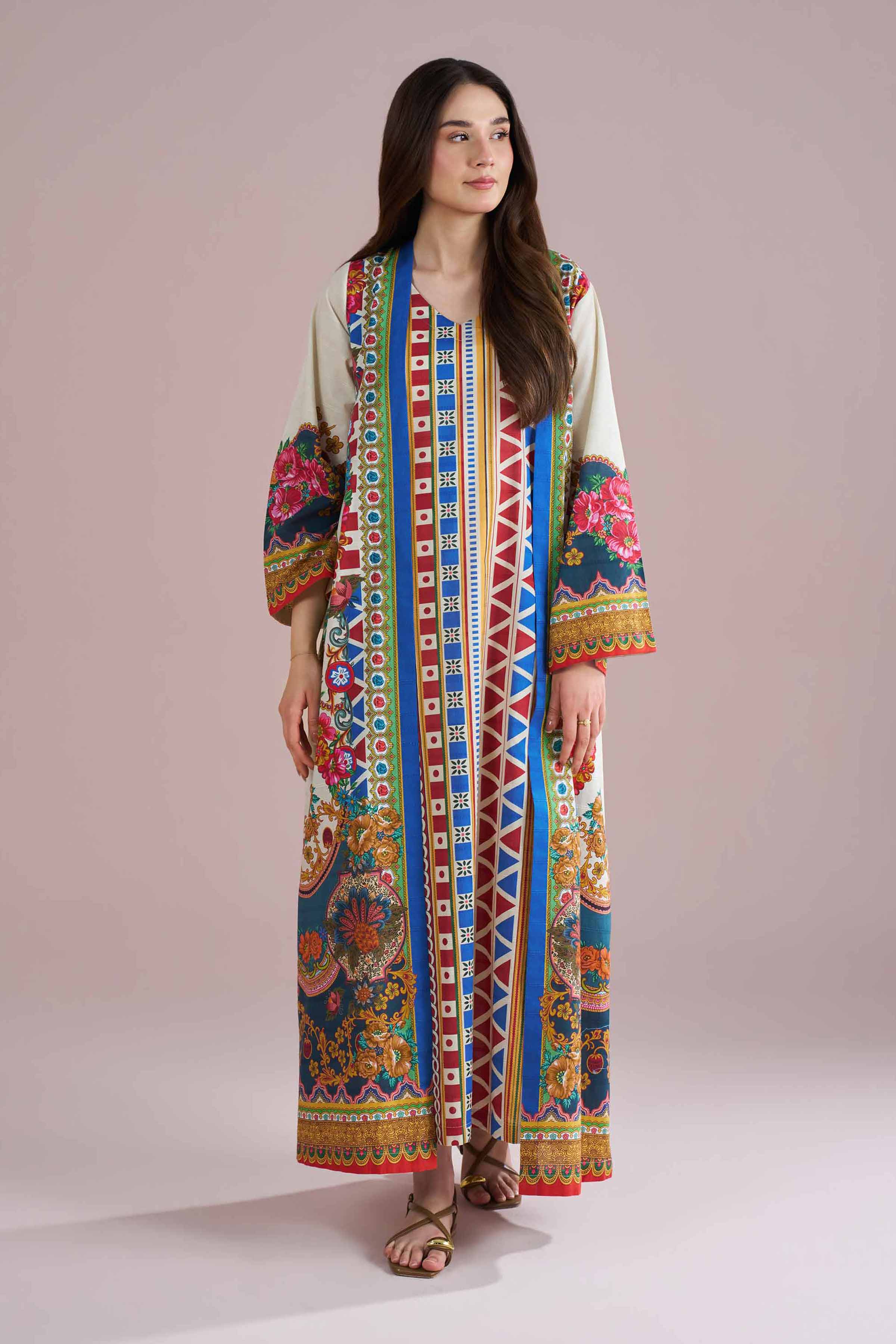 NishatUK - Beige Printed Lawn 2-piece ready to wear Dress