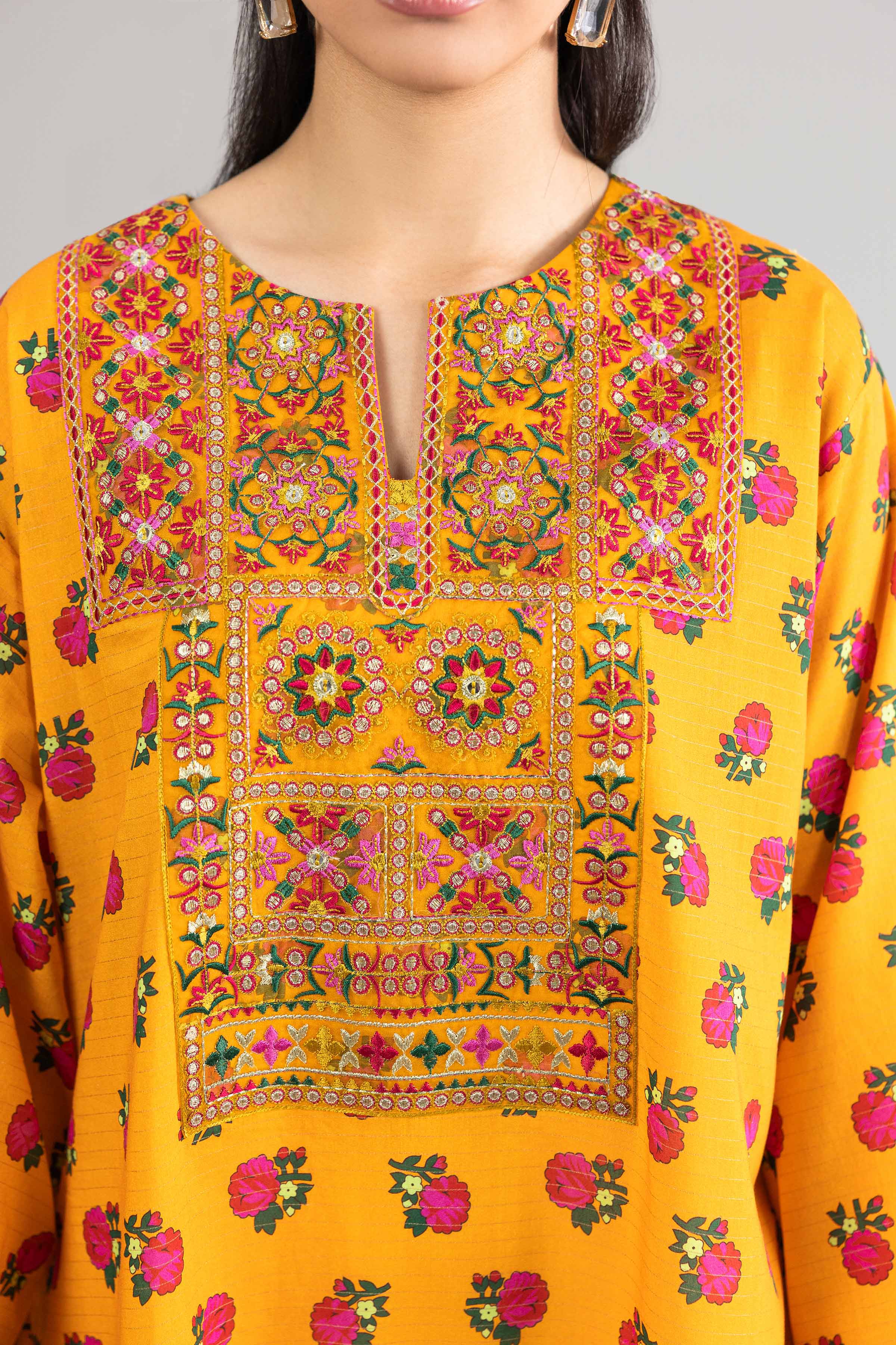 Nishat UK - Yellow Embroidered Lawn 1-piece ready to wear long dress