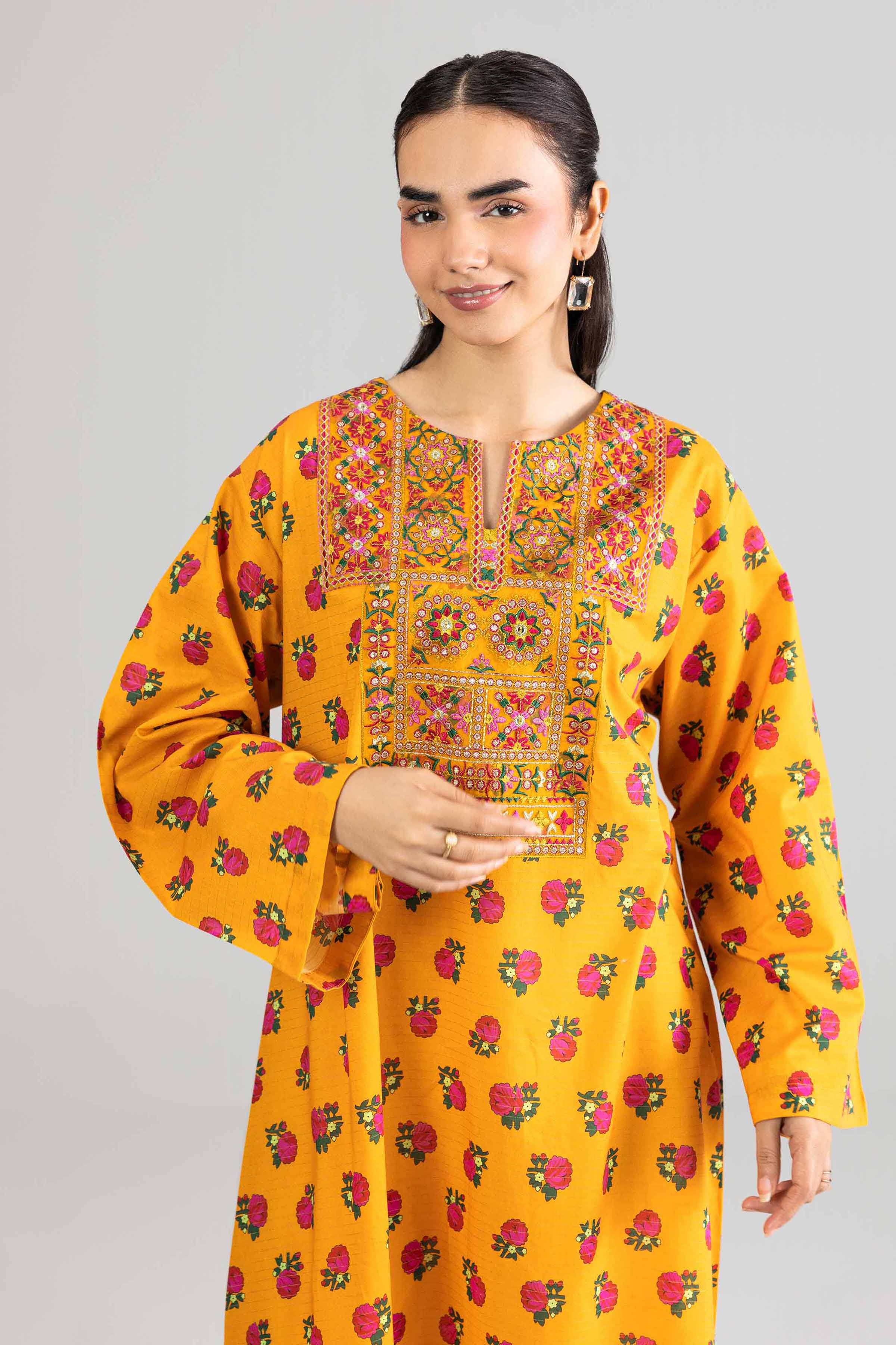 Nishat UK - Yellow Embroidered Lawn 1-piece ready to wear long dress
