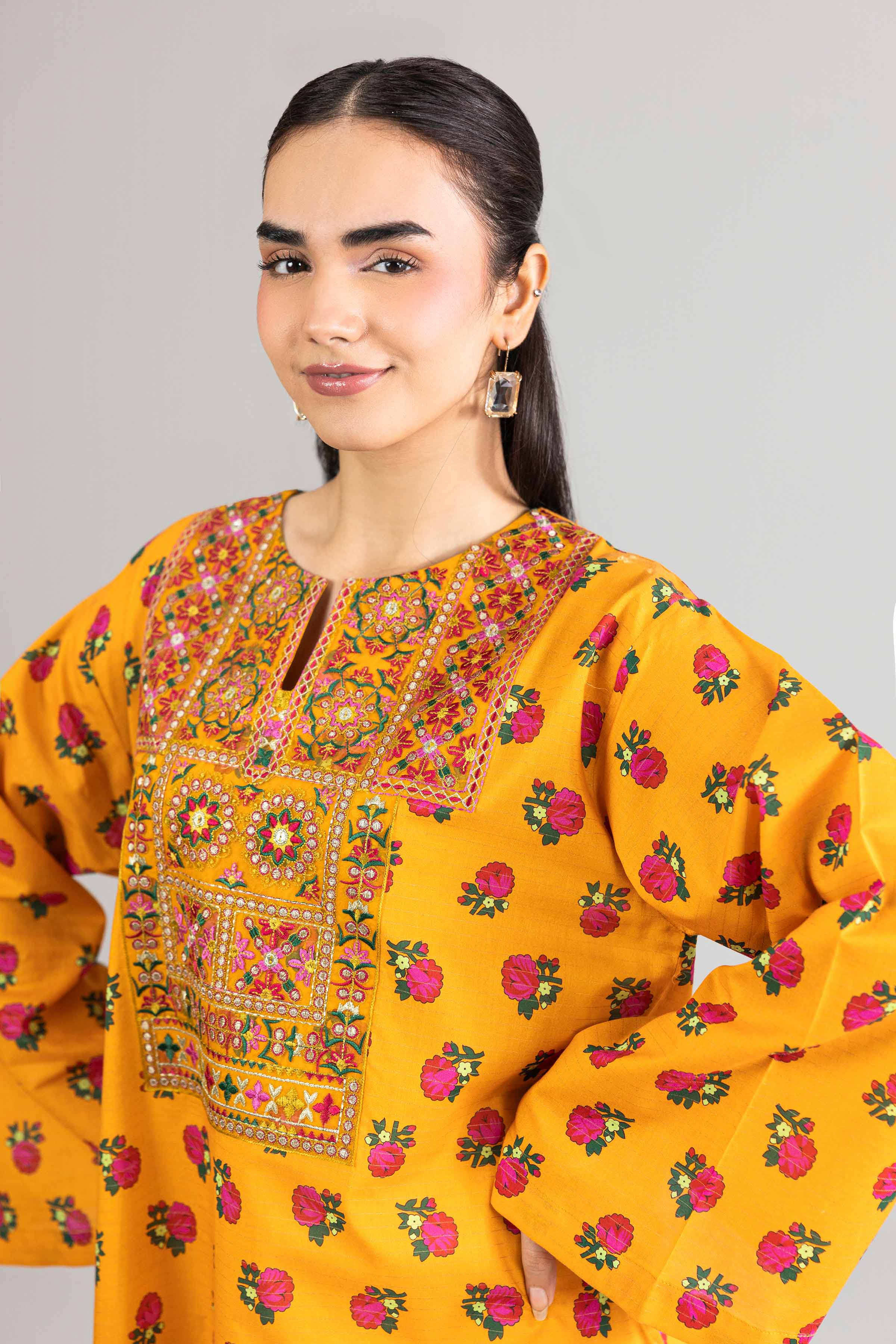 Nishat UK - Yellow Embroidered Lawn 1-piece ready to wear long dress