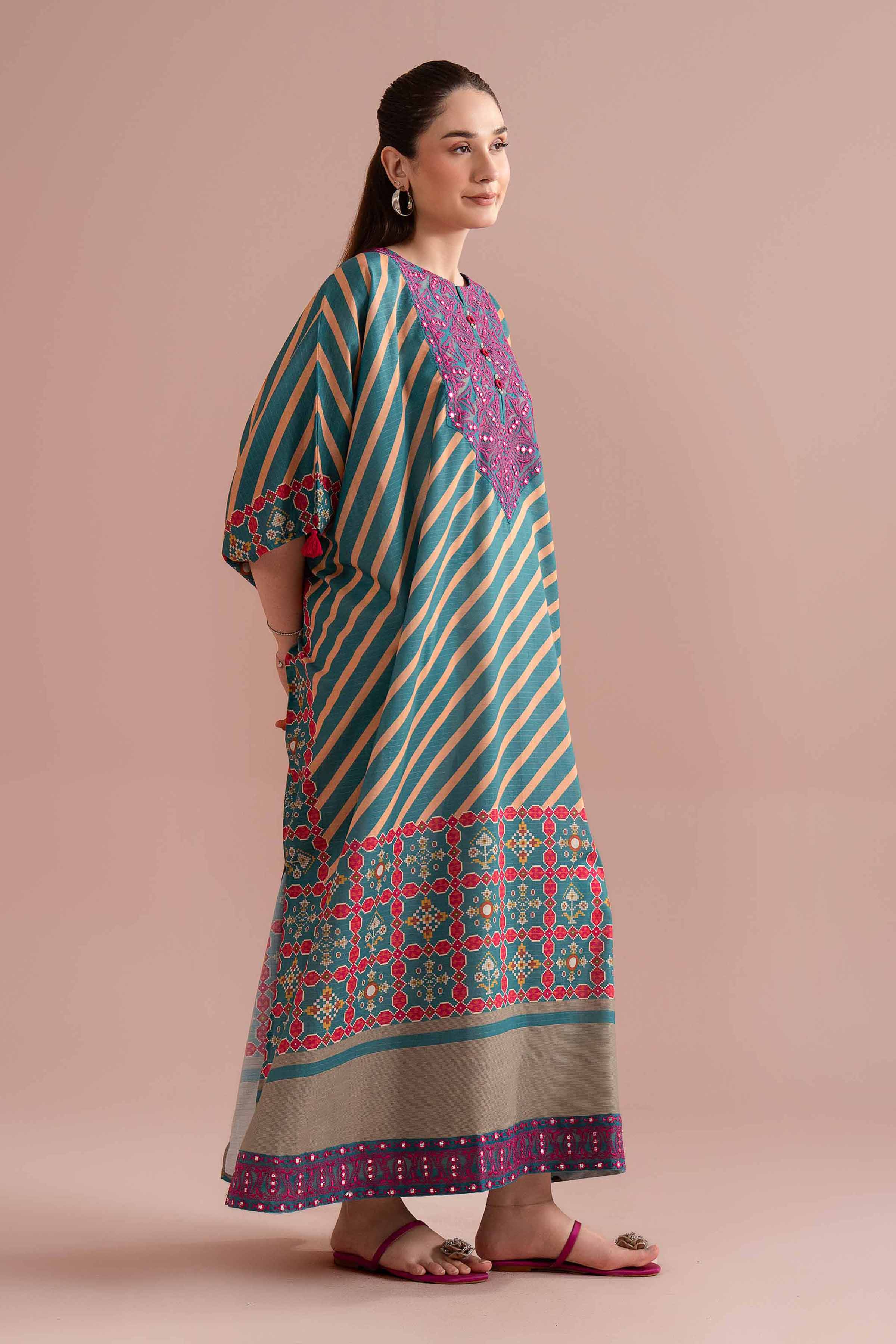NishatUK - Blue Embroidered Lawn 1-piece ready to wear long dress