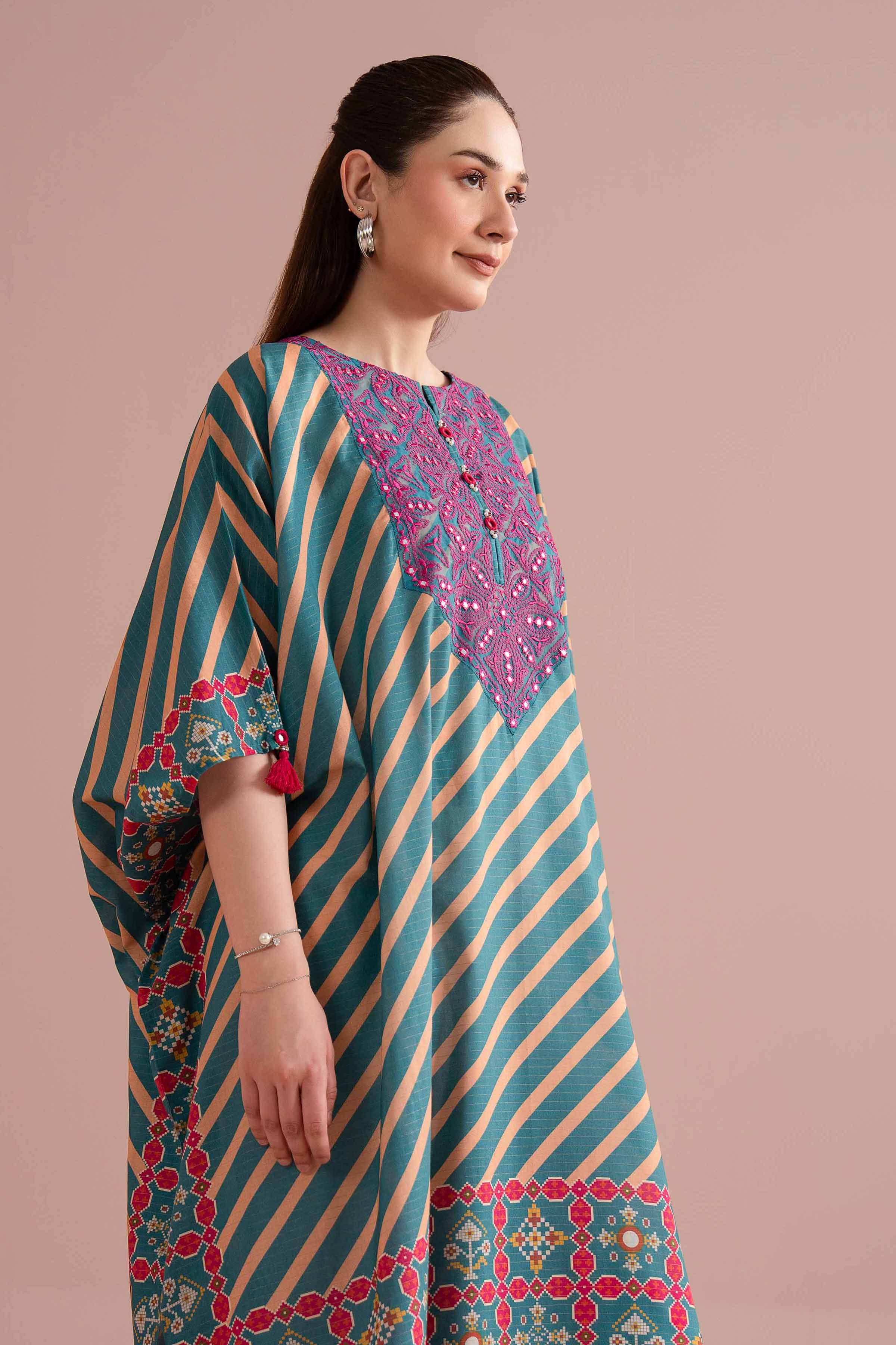 NishatUK - Blue Embroidered Lawn 1-piece ready to wear long dress