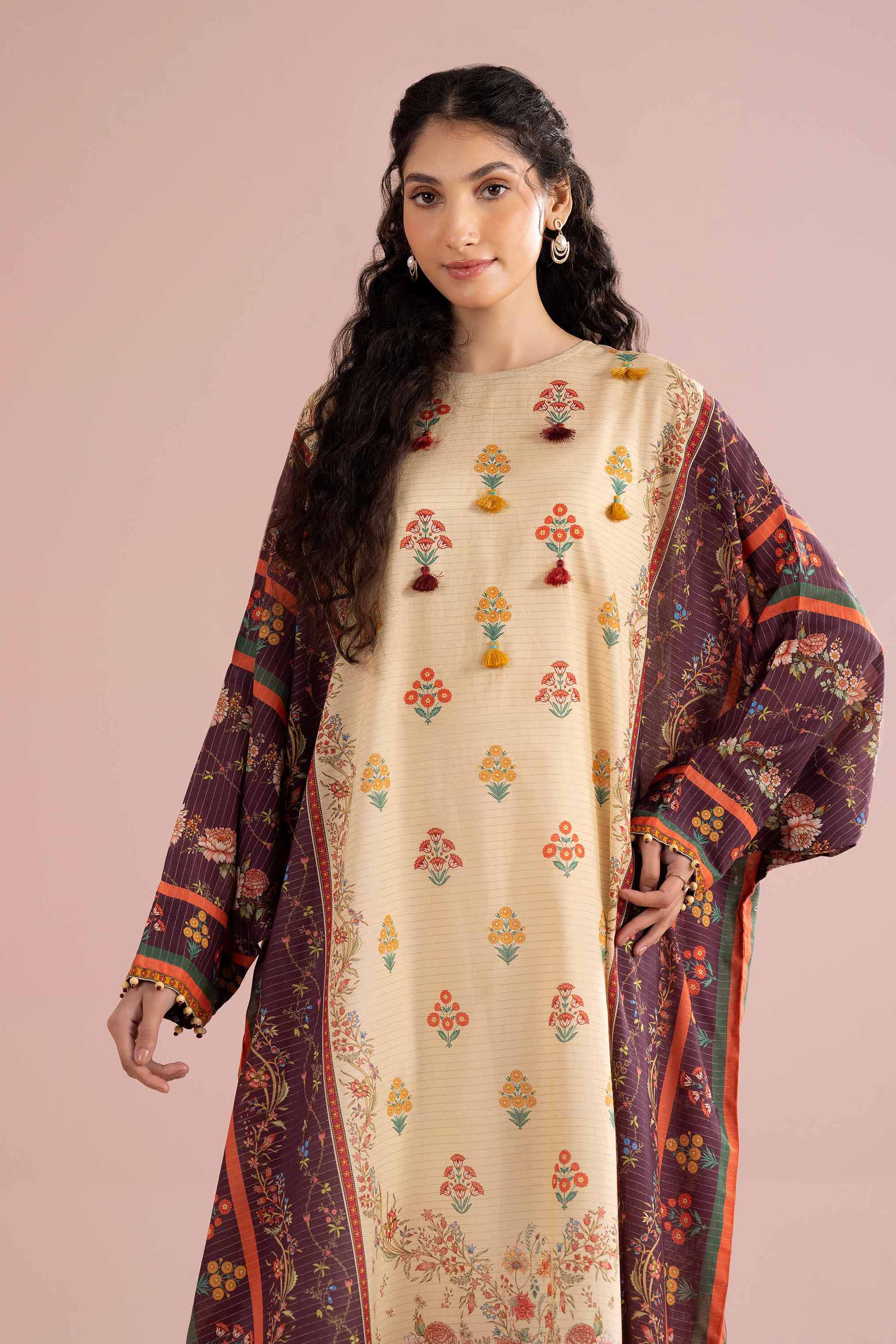 NishatUK - Beige Printed Lawn 1-piece ready to wear Shirt