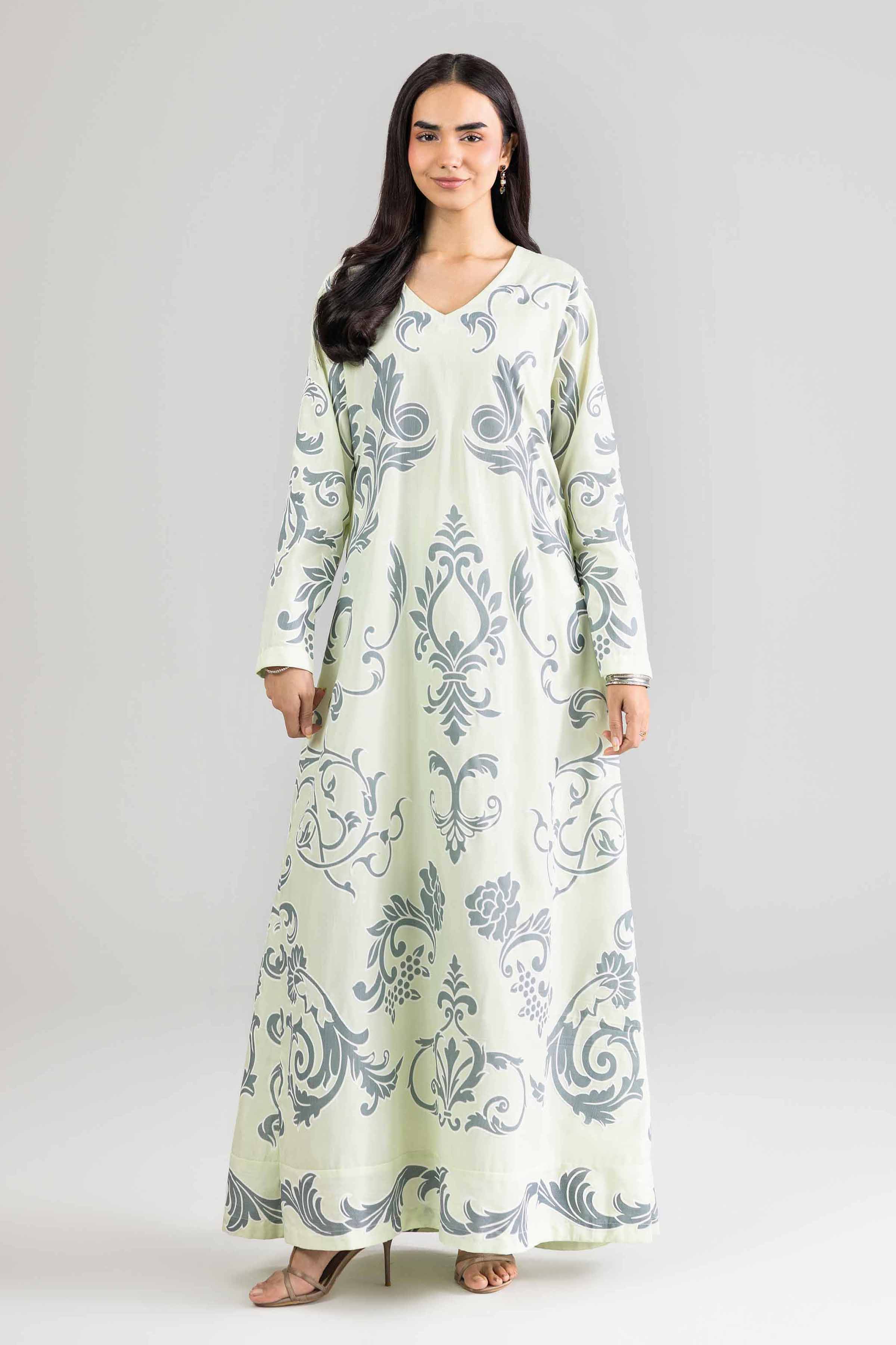 Nishat UK - Green Printed Silk 1-piece ready to wear Long dress