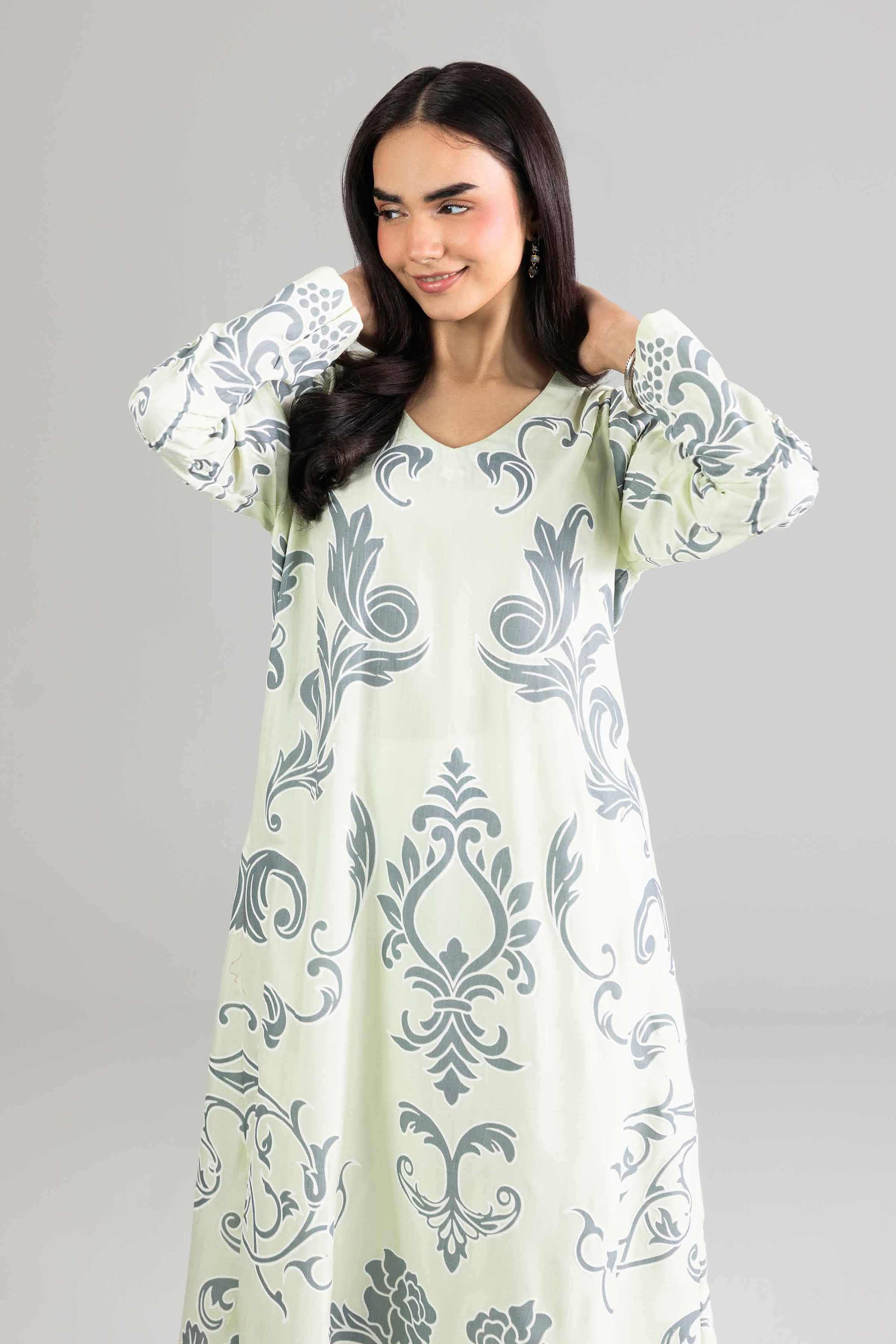 Nishat UK - Green Printed Silk 1-piece ready to wear Long dress