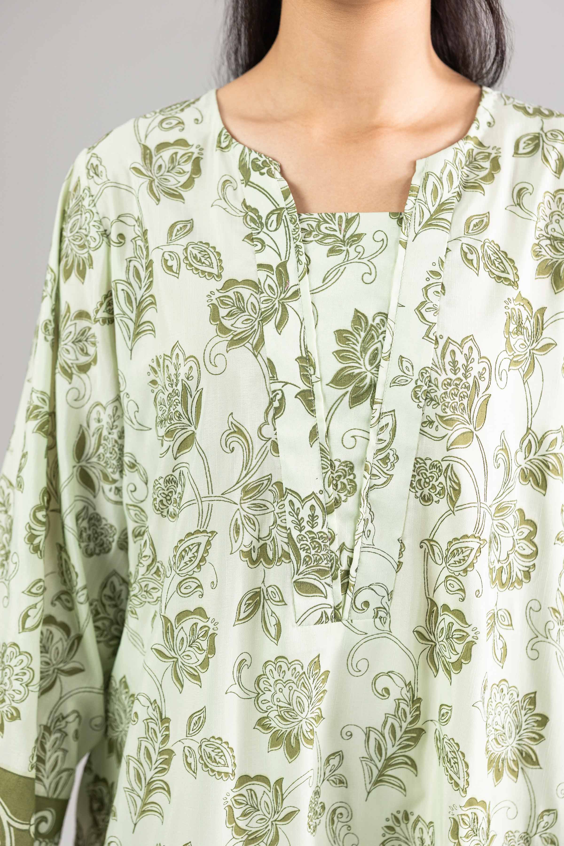 Nishat UK - Green Printed Silk 1-piece ready to wear Long dress