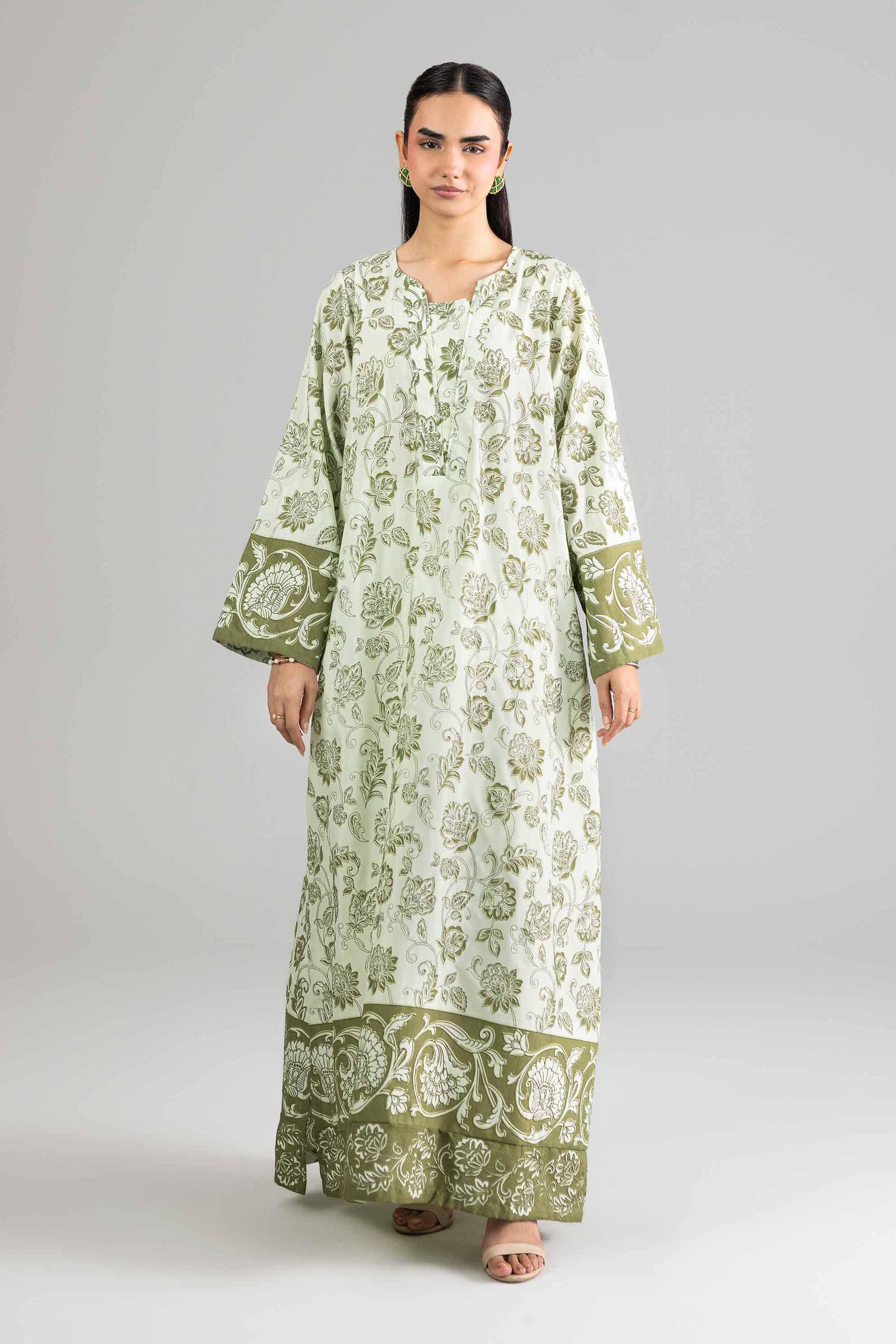 Nishat UK - Green Printed Silk 1-piece ready to wear Long dress