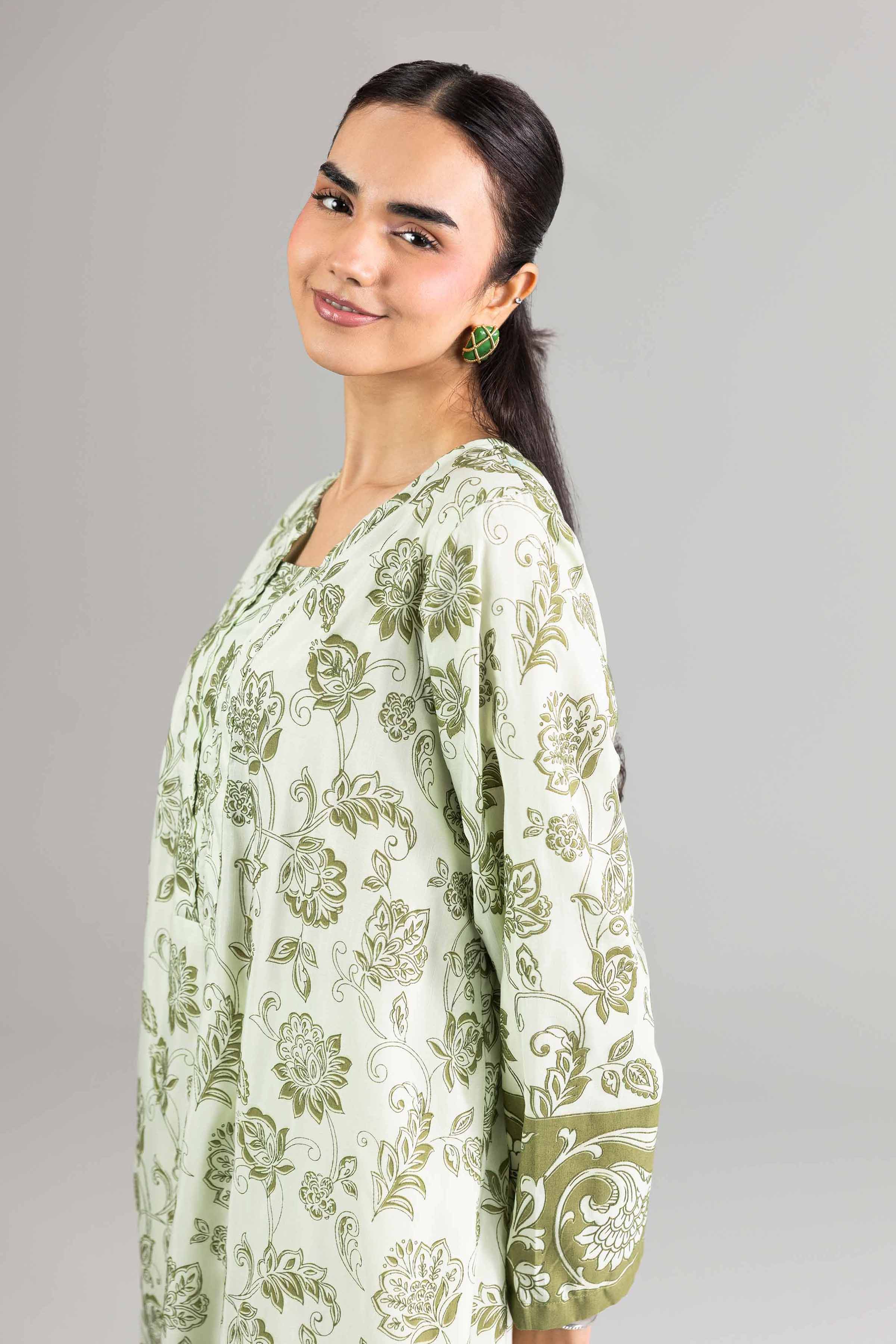 Nishat UK - Green Printed Silk 1-piece ready to wear Long dress