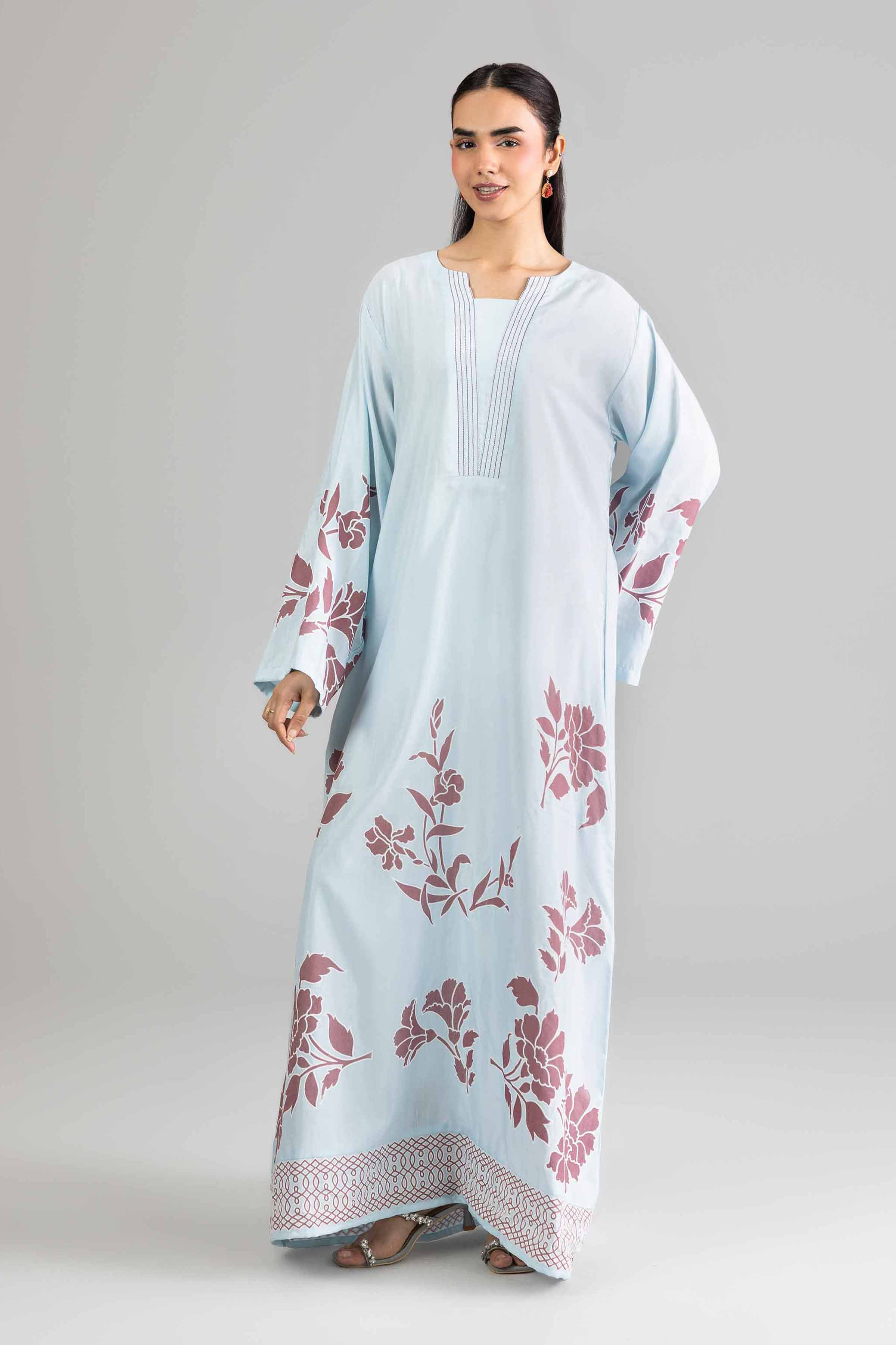 Nishat UK - Blue Printed Silk 1-piece ready to wear Long dress