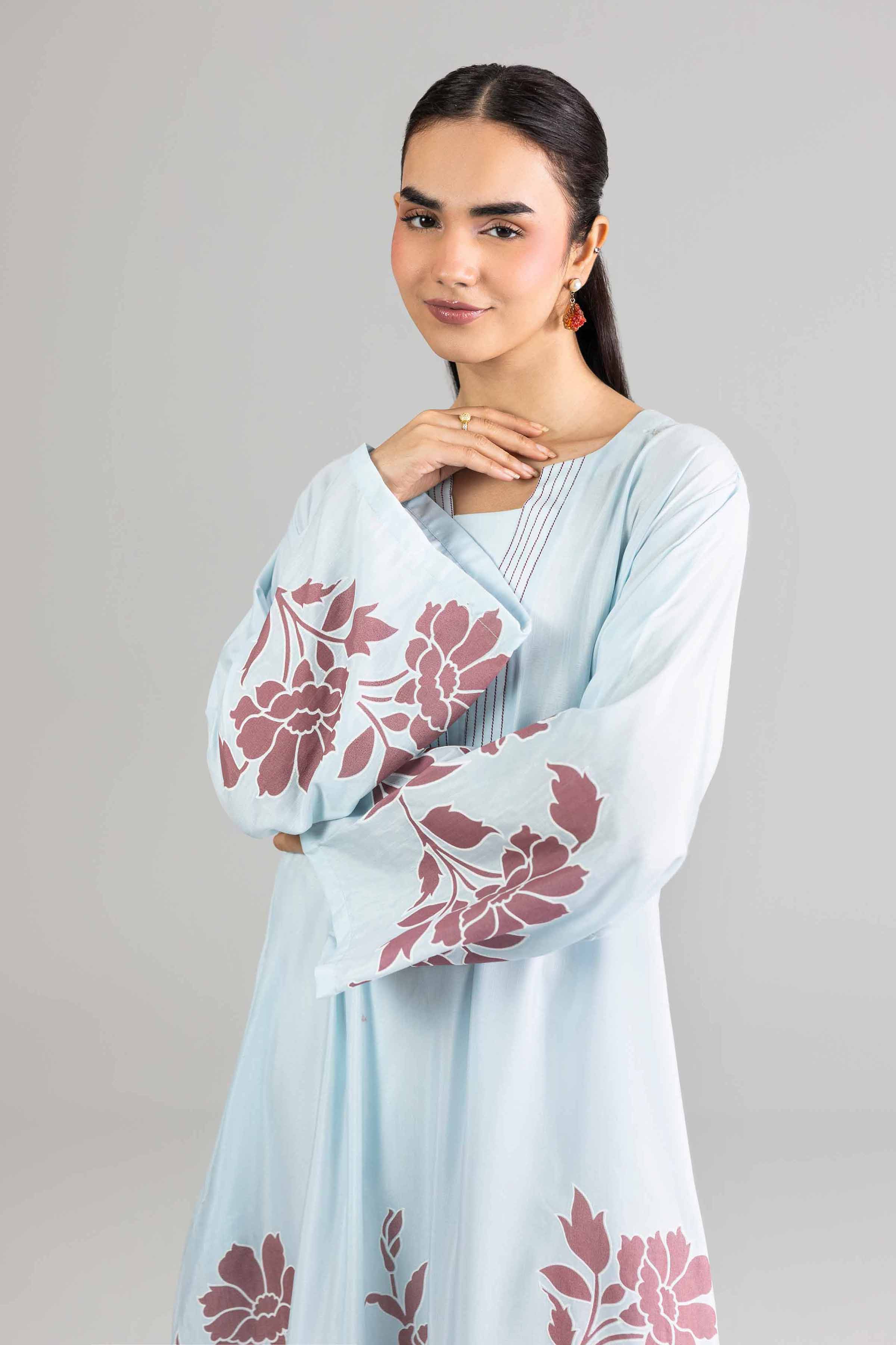 Nishat UK - Blue Printed Silk 1-piece ready to wear Long dress