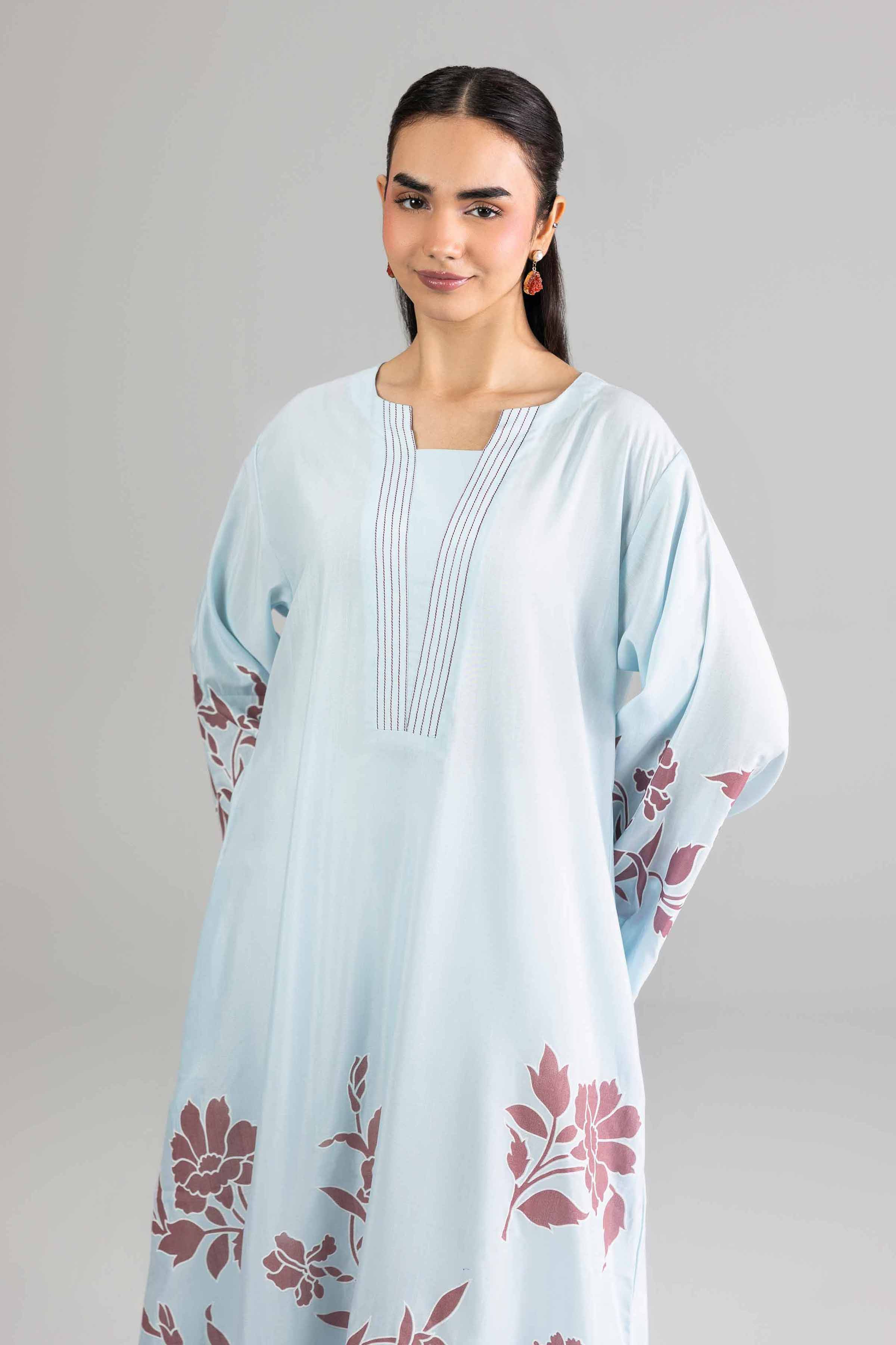 Nishat UK - Blue Printed Silk 1-piece ready to wear Long dress