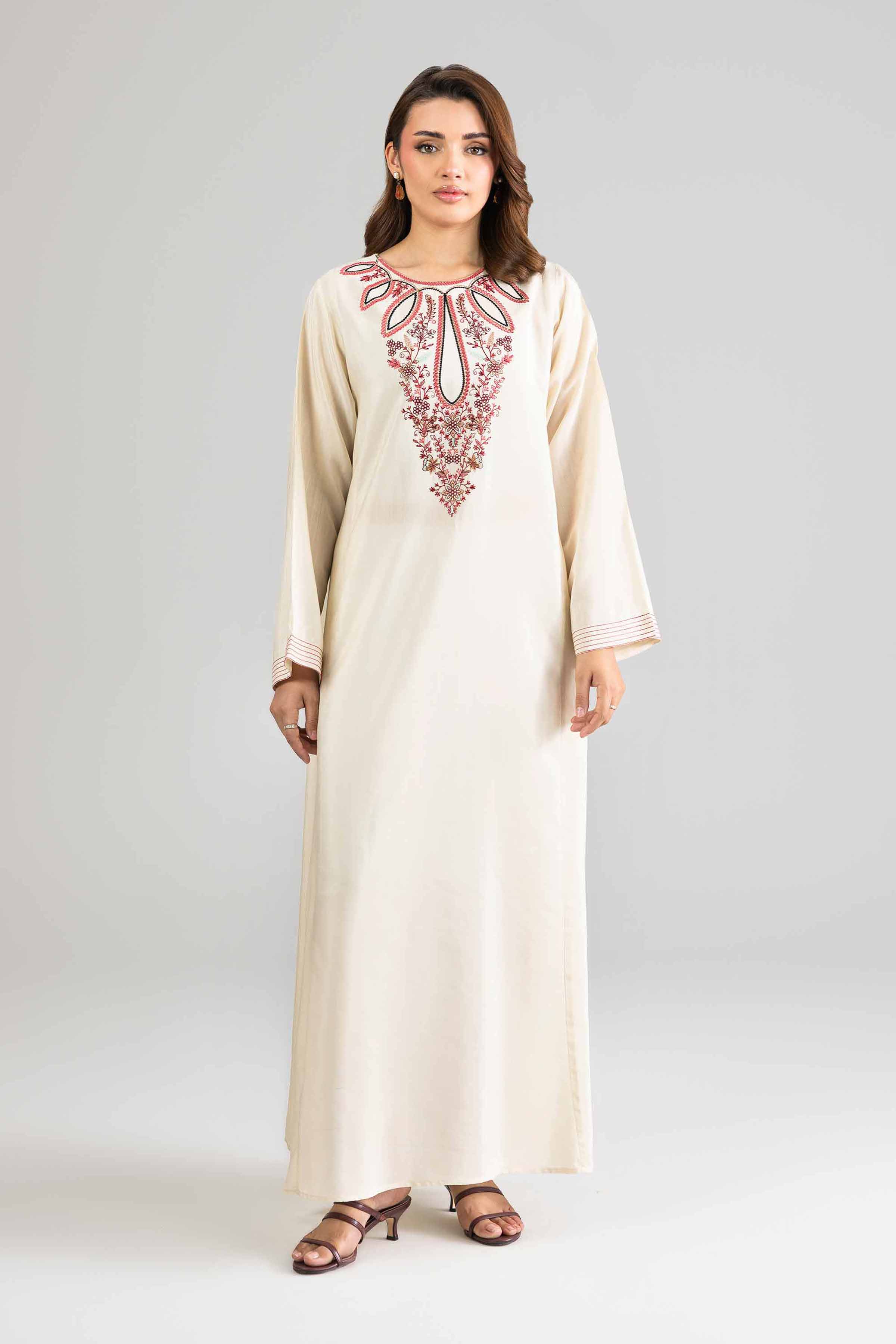 Nishat UK - Off White Embroidered Silk 1-piece ready to wear long dress