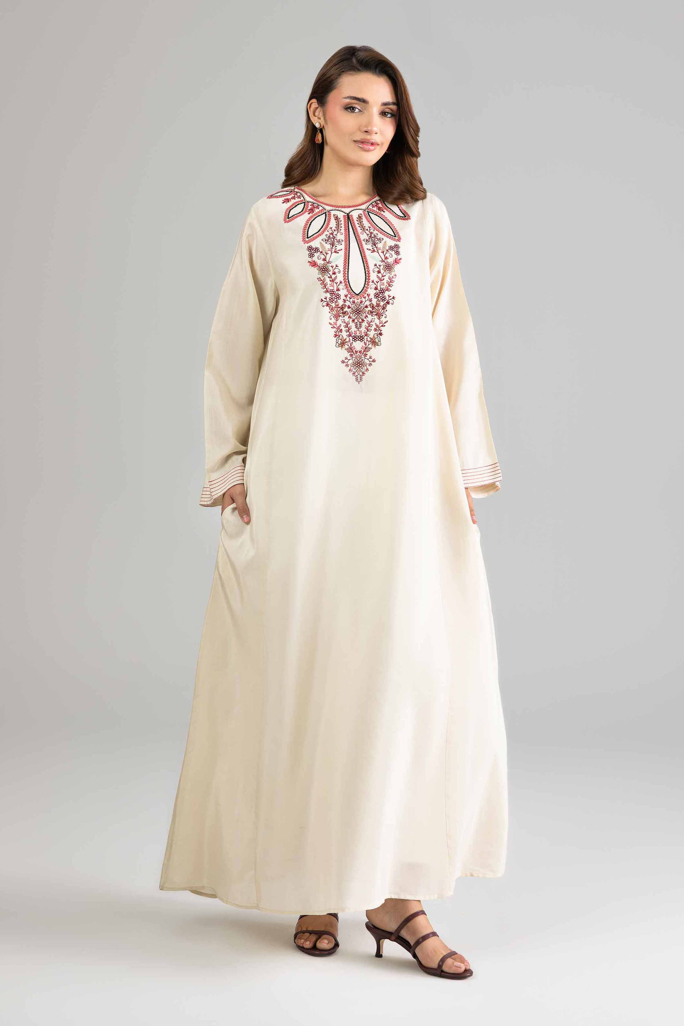 Nishat UK - Off White Embroidered Silk 1-piece ready to wear long dress