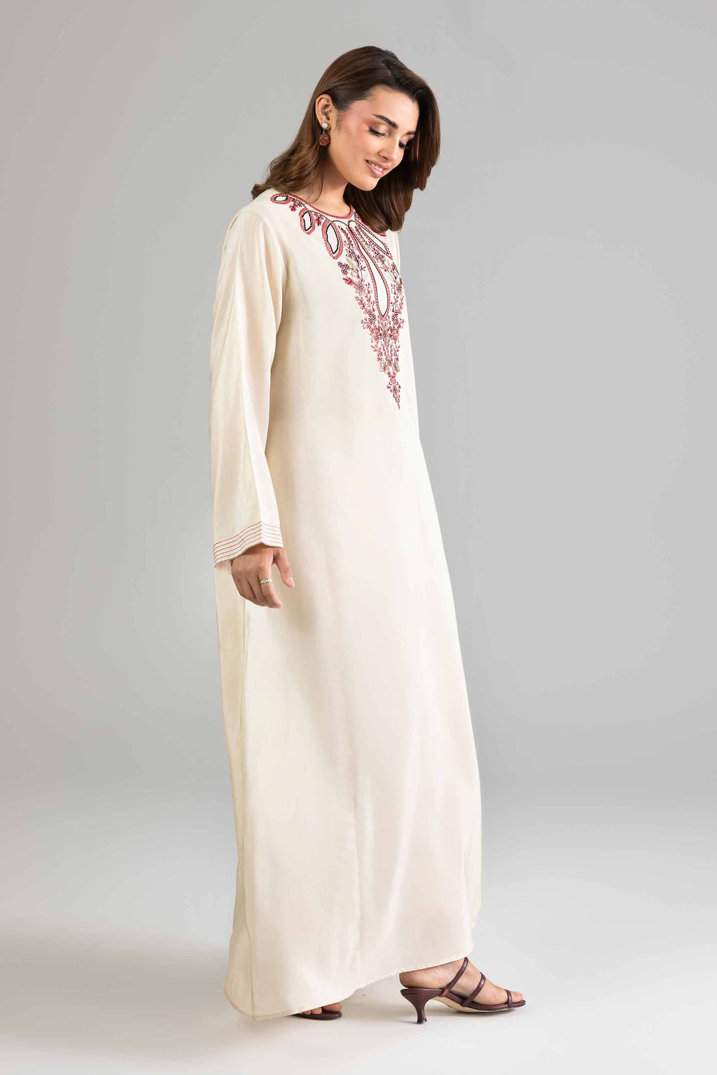 Nishat UK - Off White Embroidered Silk 1-piece ready to wear long dress