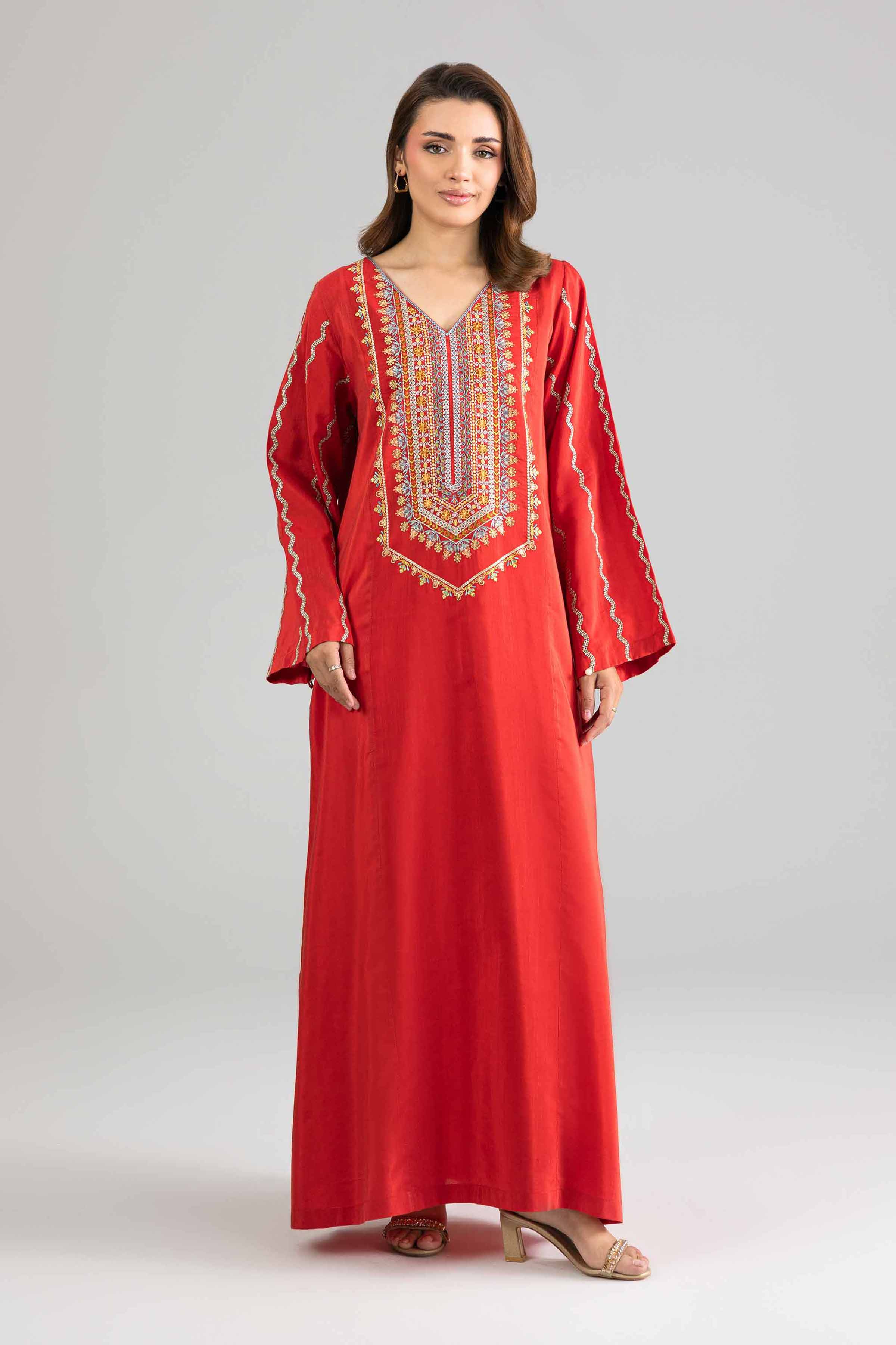 Nishat UK - Red Embroidered Silk 1-piece ready to wear Long dress