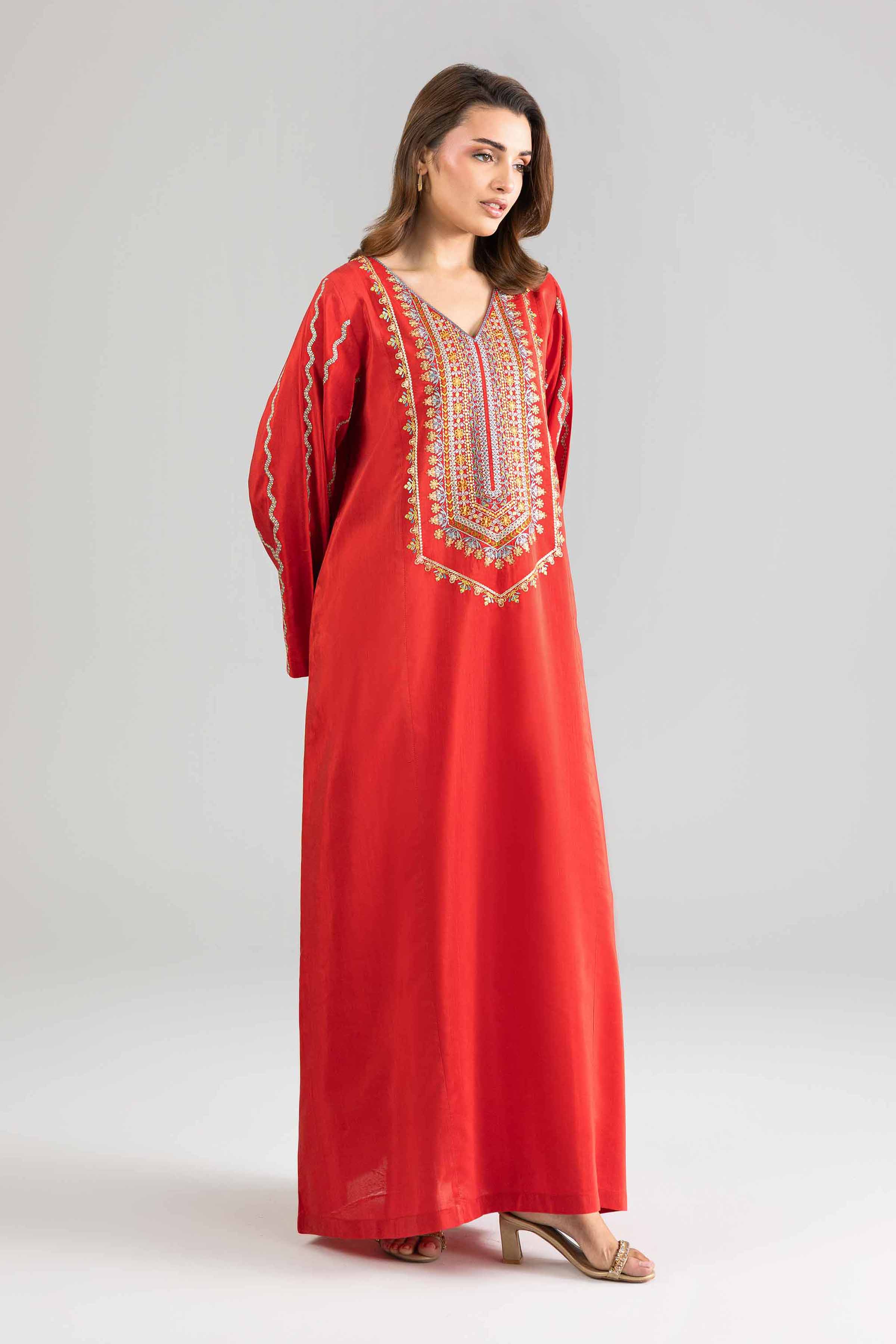 Nishat UK - Red Embroidered Silk 1-piece ready to wear Long dress