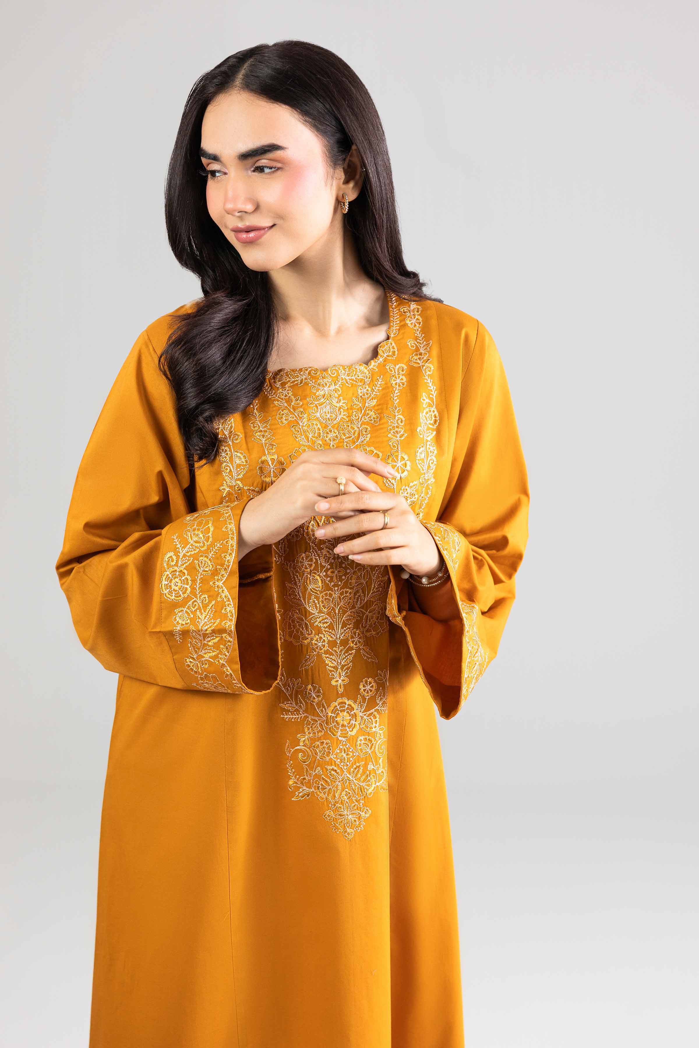 Nishat UK - Yellow Embroidered Cambric 1-piece ready to wear long dress