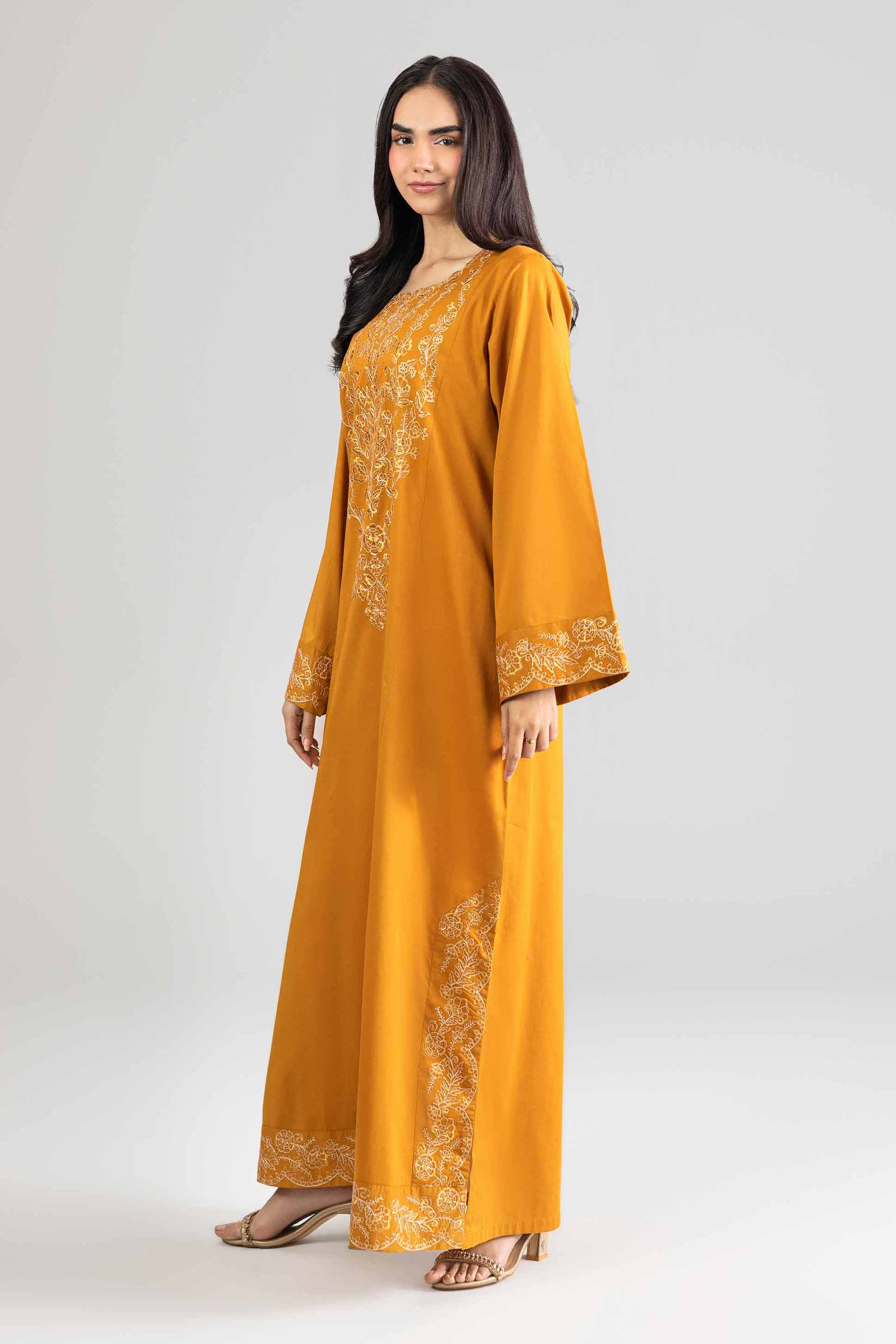 Nishat UK - Yellow Embroidered Cambric 1-piece ready to wear long dress