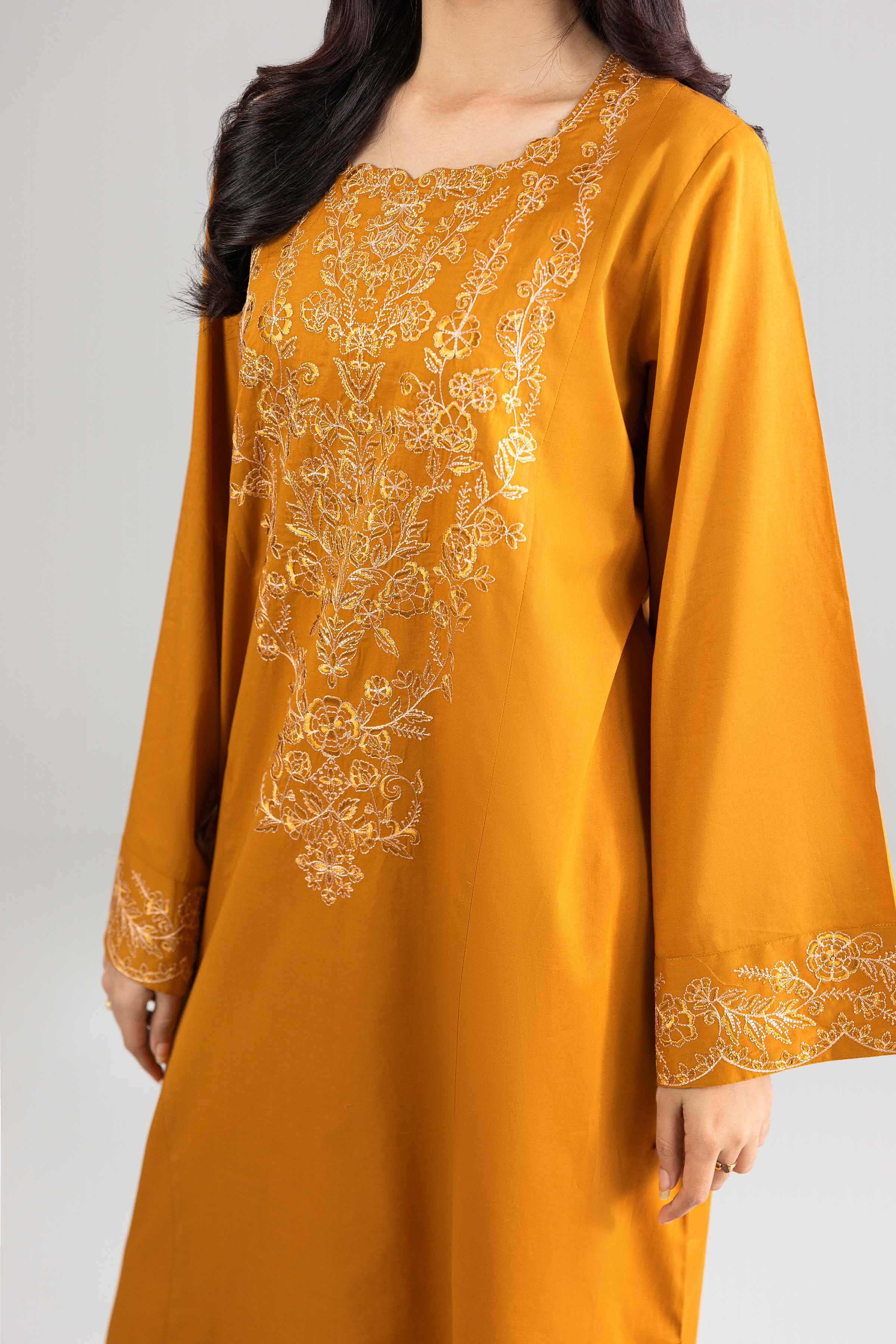 Nishat UK - Yellow Embroidered Cambric 1-piece ready to wear long dress