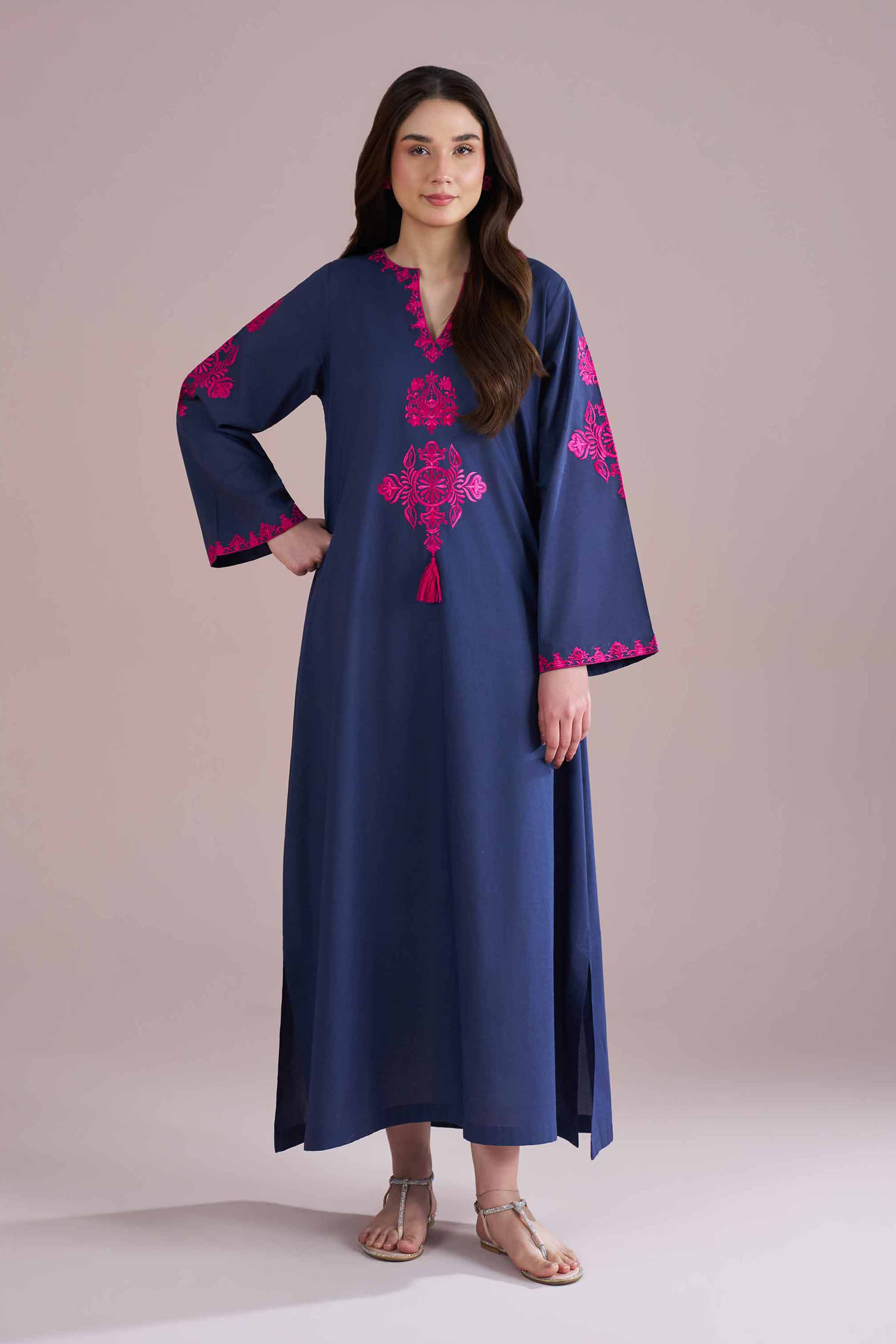 NishatUK - Blue Embroidered Cambric 1-piece ready to wear dress