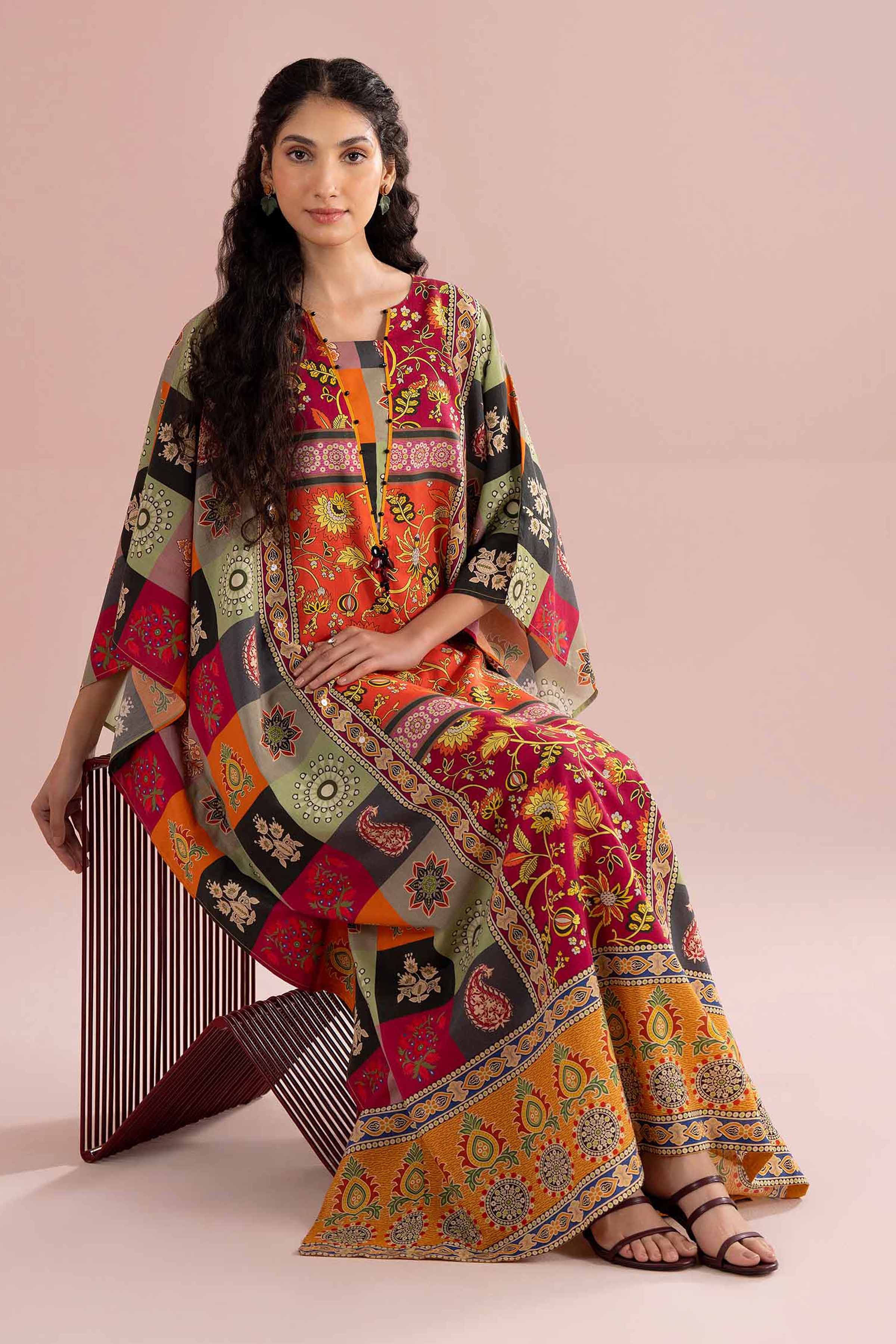 NishatUK - Multi Embroidered Silk 1-piece ready to wear kaftan