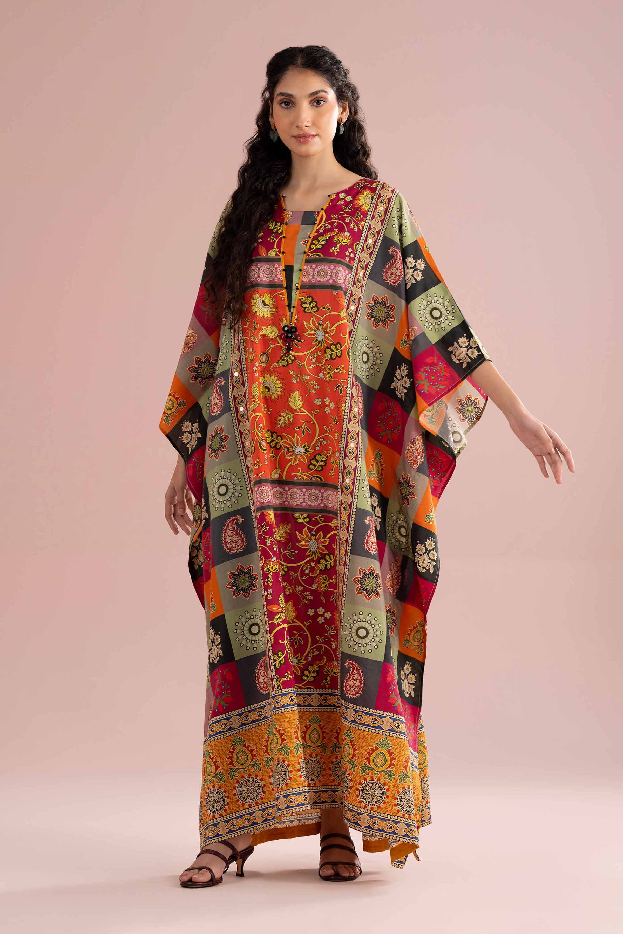NishatUK - Multi Embroidered Silk 1-piece ready to wear kaftan