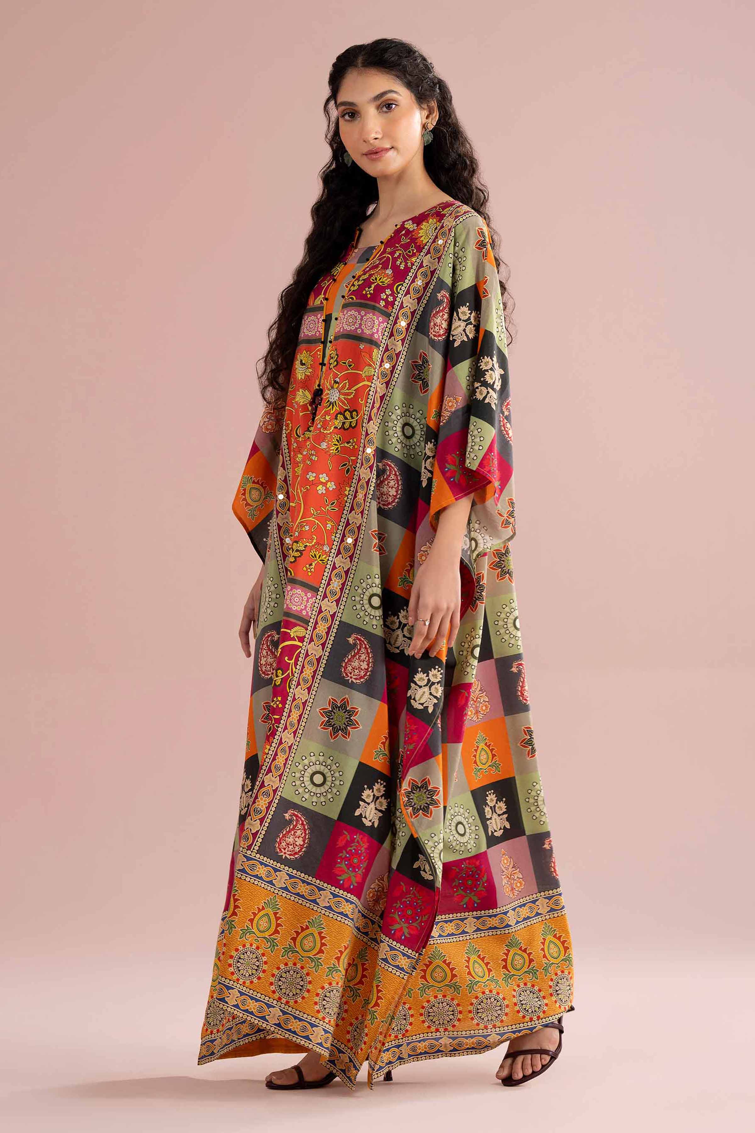 NishatUK - Multi Embroidered Silk 1-piece ready to wear kaftan