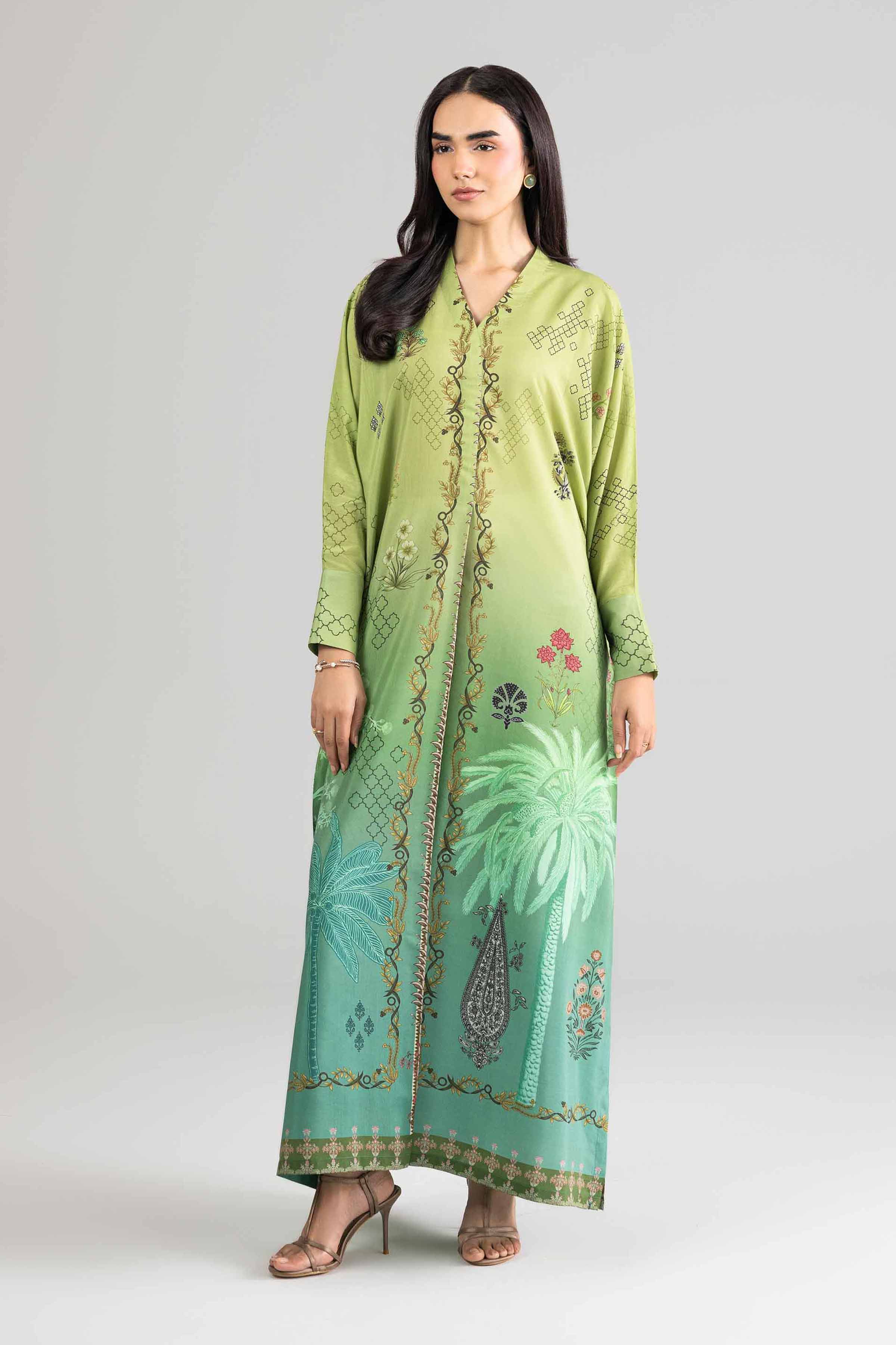 Nishat UK - Green Printed Silk 1 Piece Ready To Wear Dress