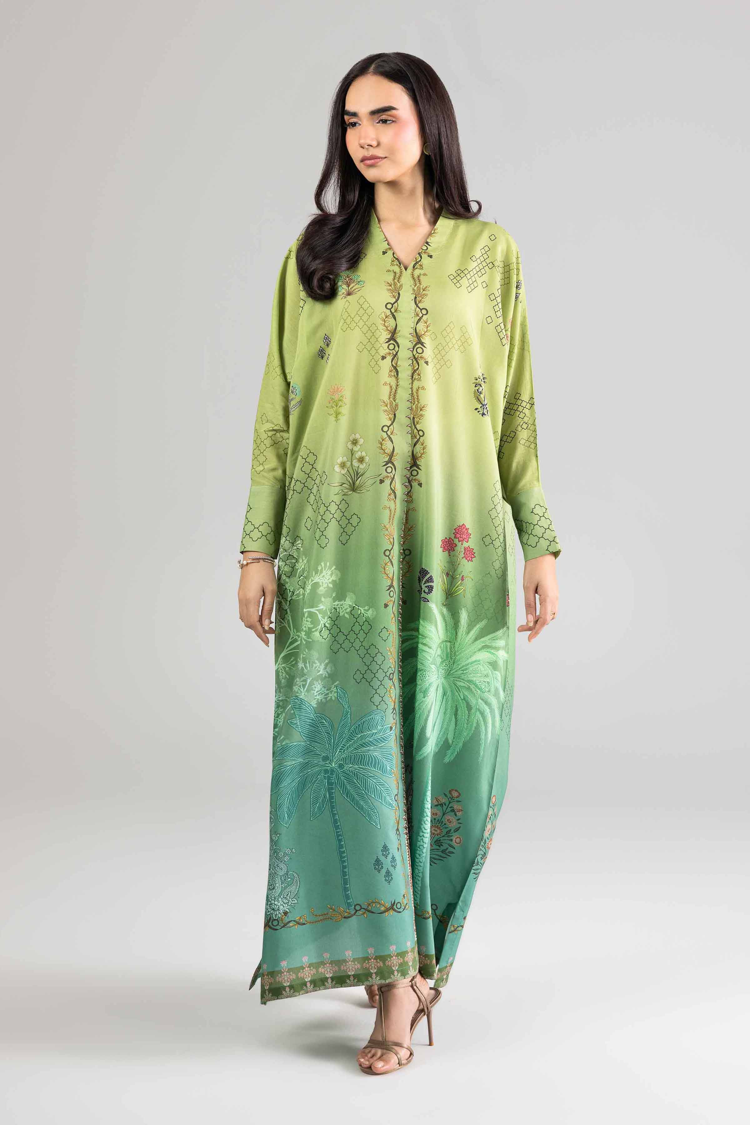 Nishat UK - Green Printed Silk 1 Piece Ready To Wear Dress