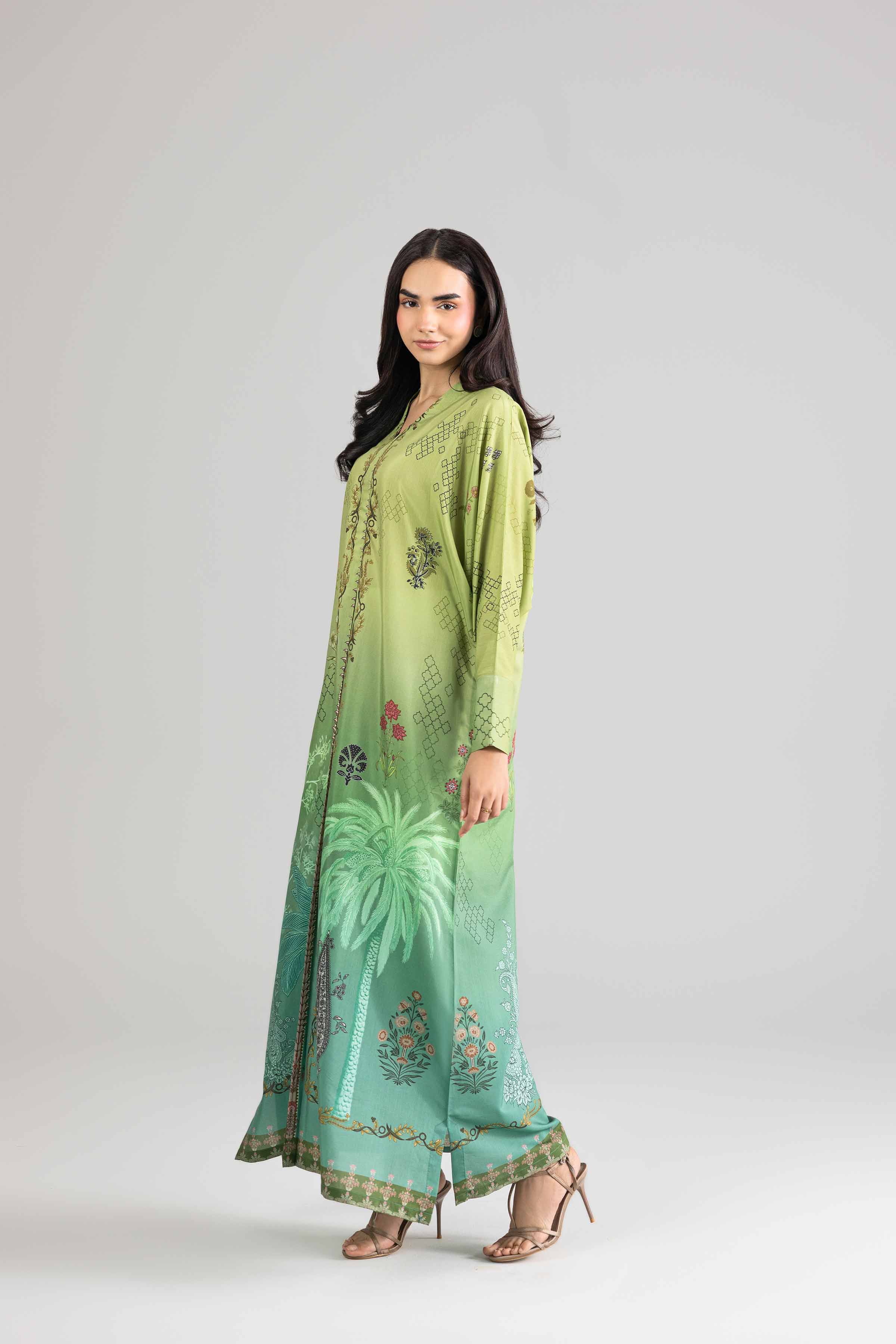 Nishat UK - Green Printed Silk 1 Piece Ready To Wear Dress
