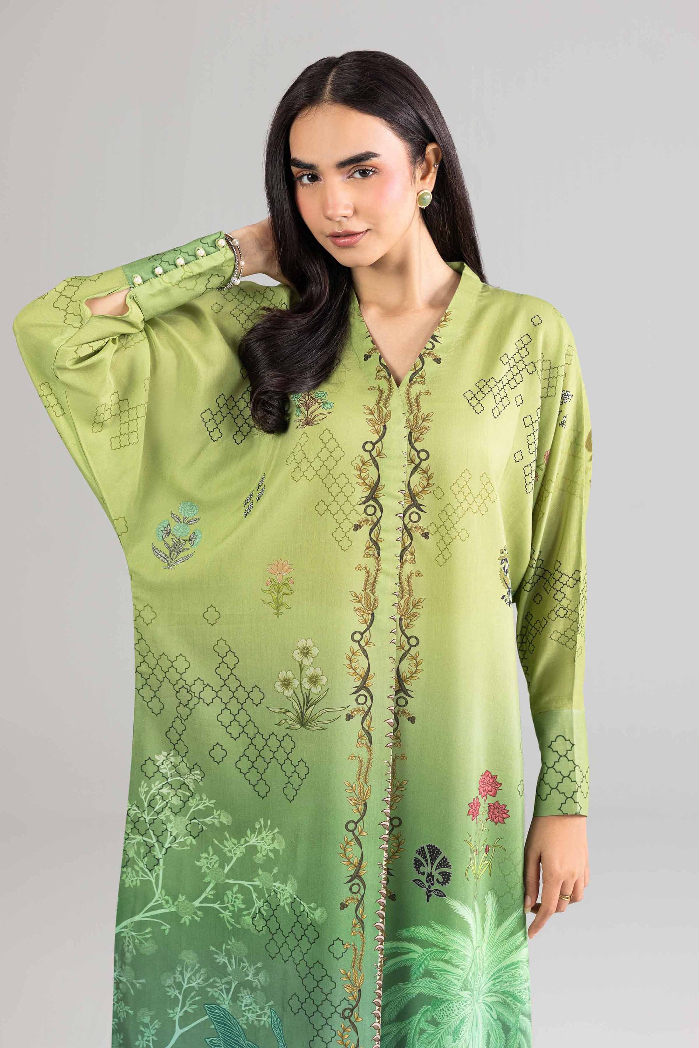 Nishat UK - Green Printed Silk 1 Piece Ready To Wear Dress