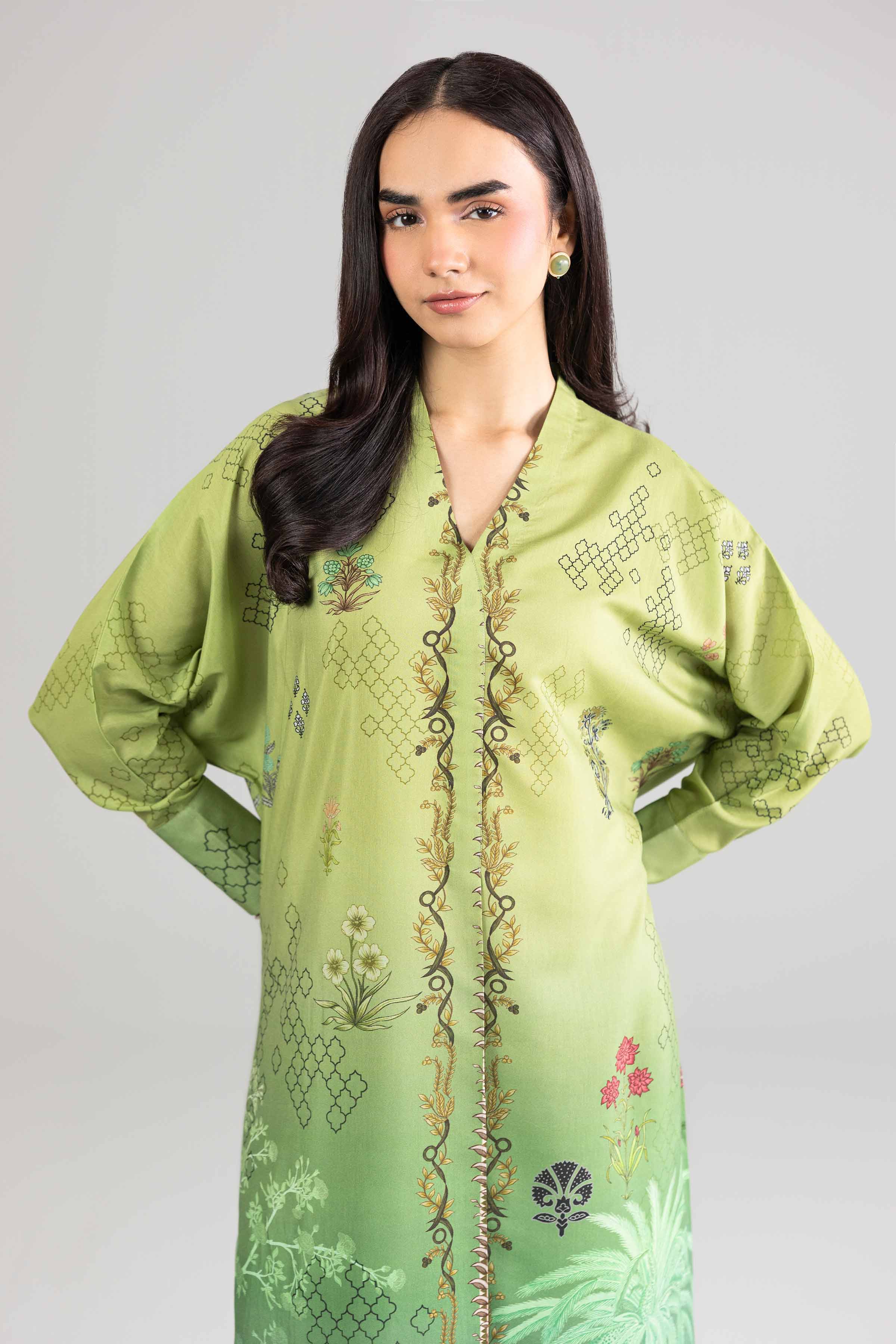 Nishat UK - Green Printed Silk 1 Piece Ready To Wear Dress