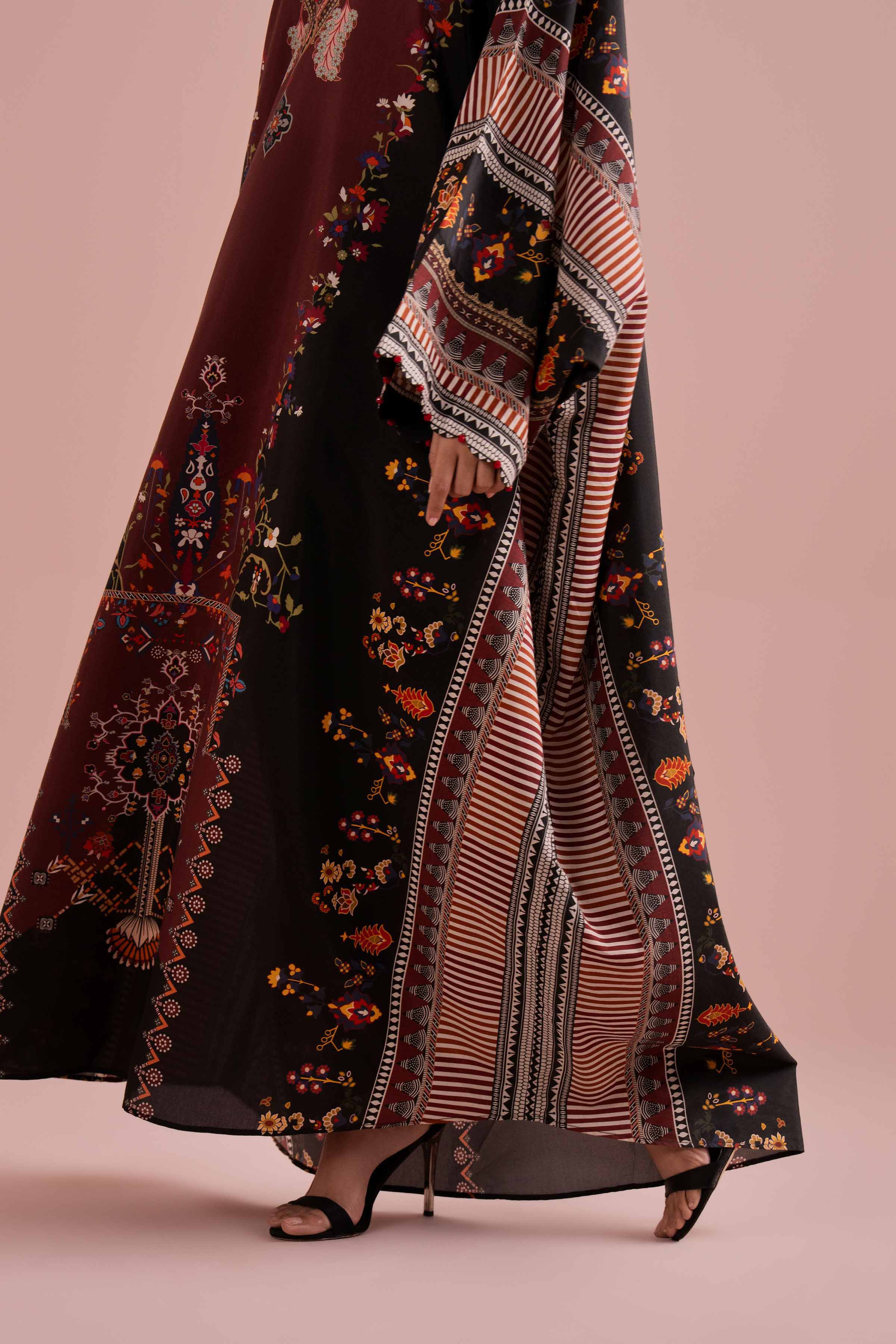 NishatUK - Black Printed Silk 1-piece ready to wear dress