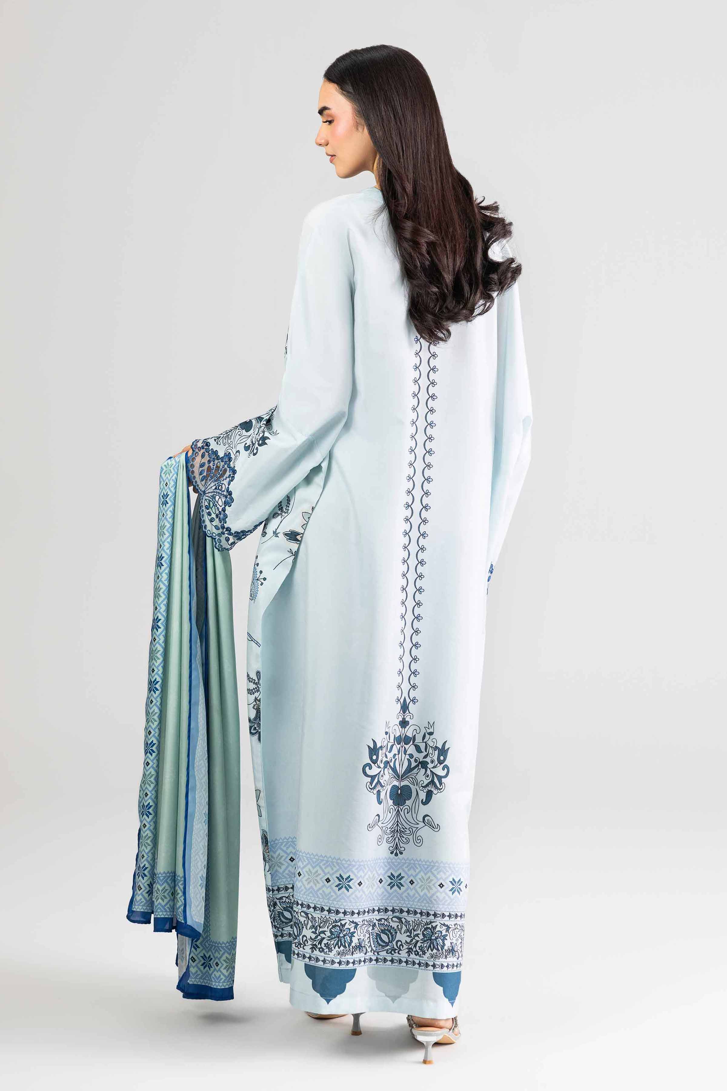 Nishat UK - Blue Embroidered Silk 2-piece ready to wear long dress