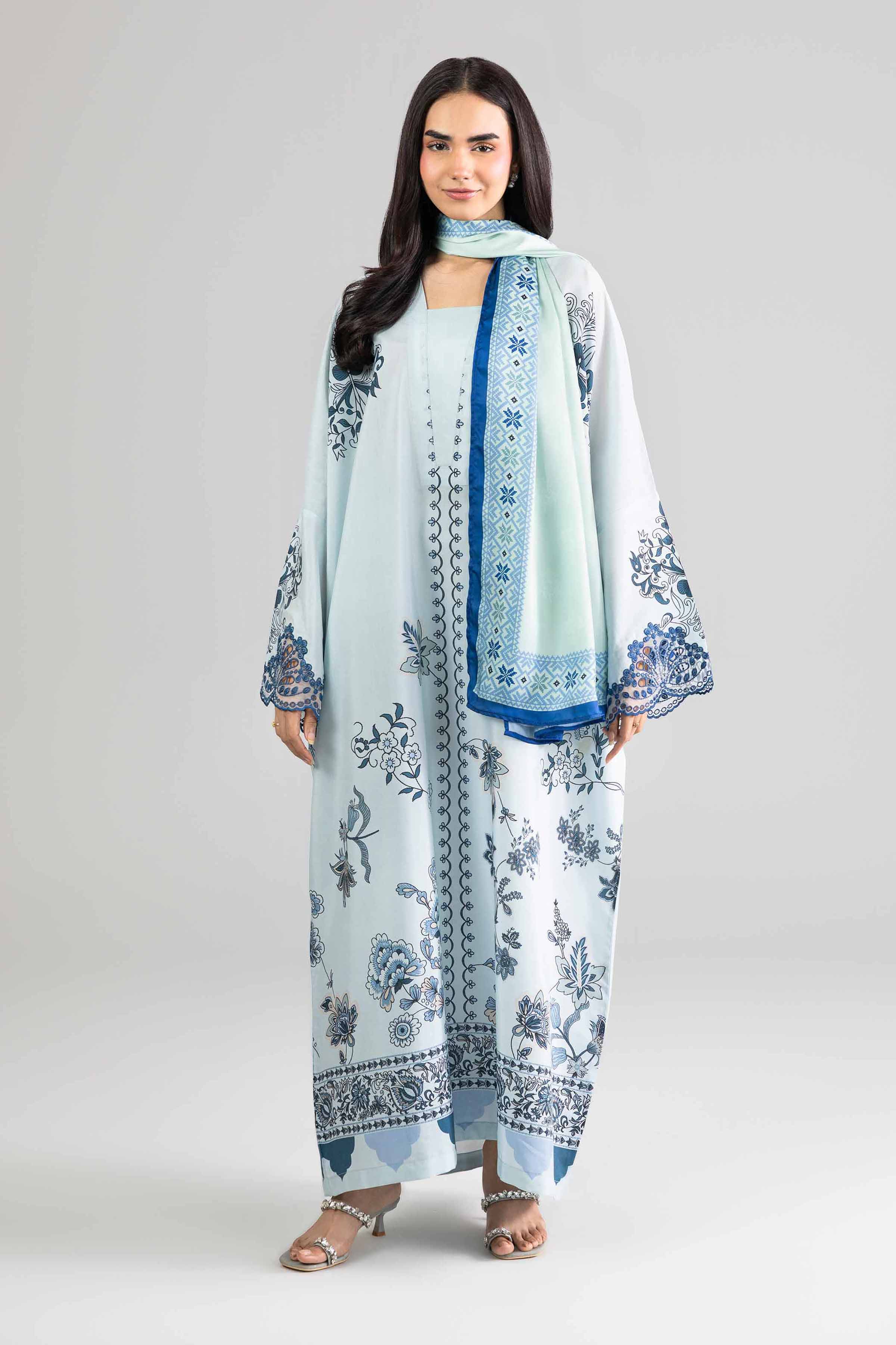 Nishat UK - Blue Embroidered Silk 2-piece ready to wear long dress