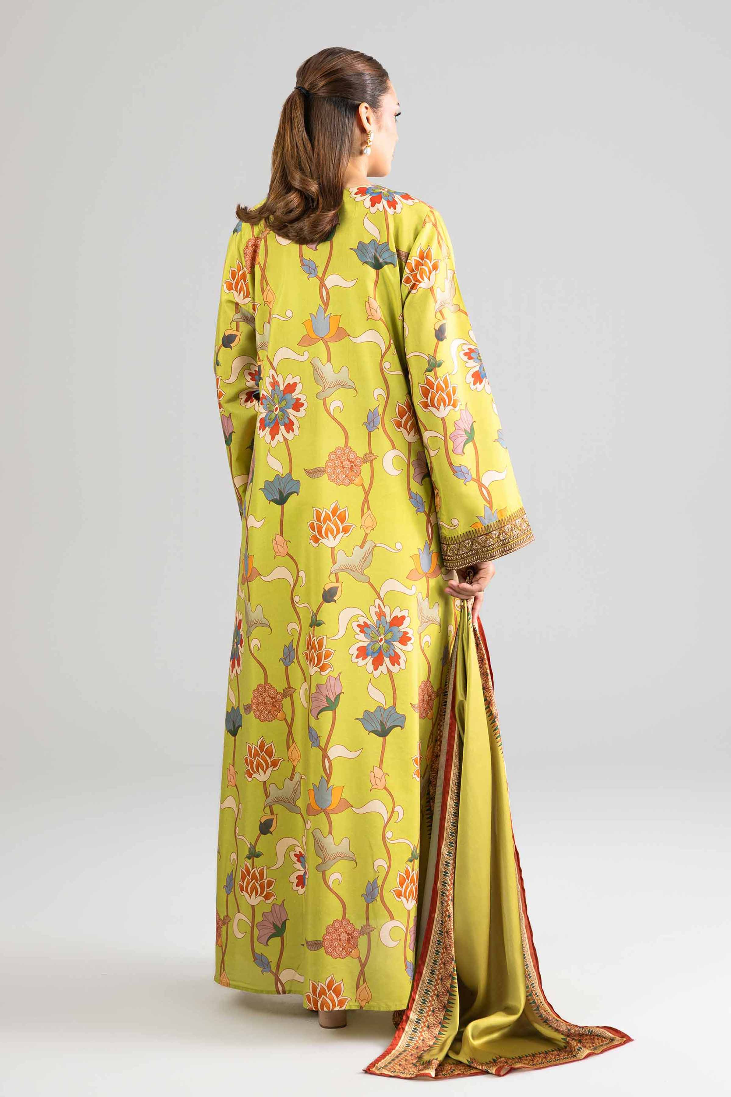 Nishat UK - Green Embroidered Silk 2-piece ready to wear long dress