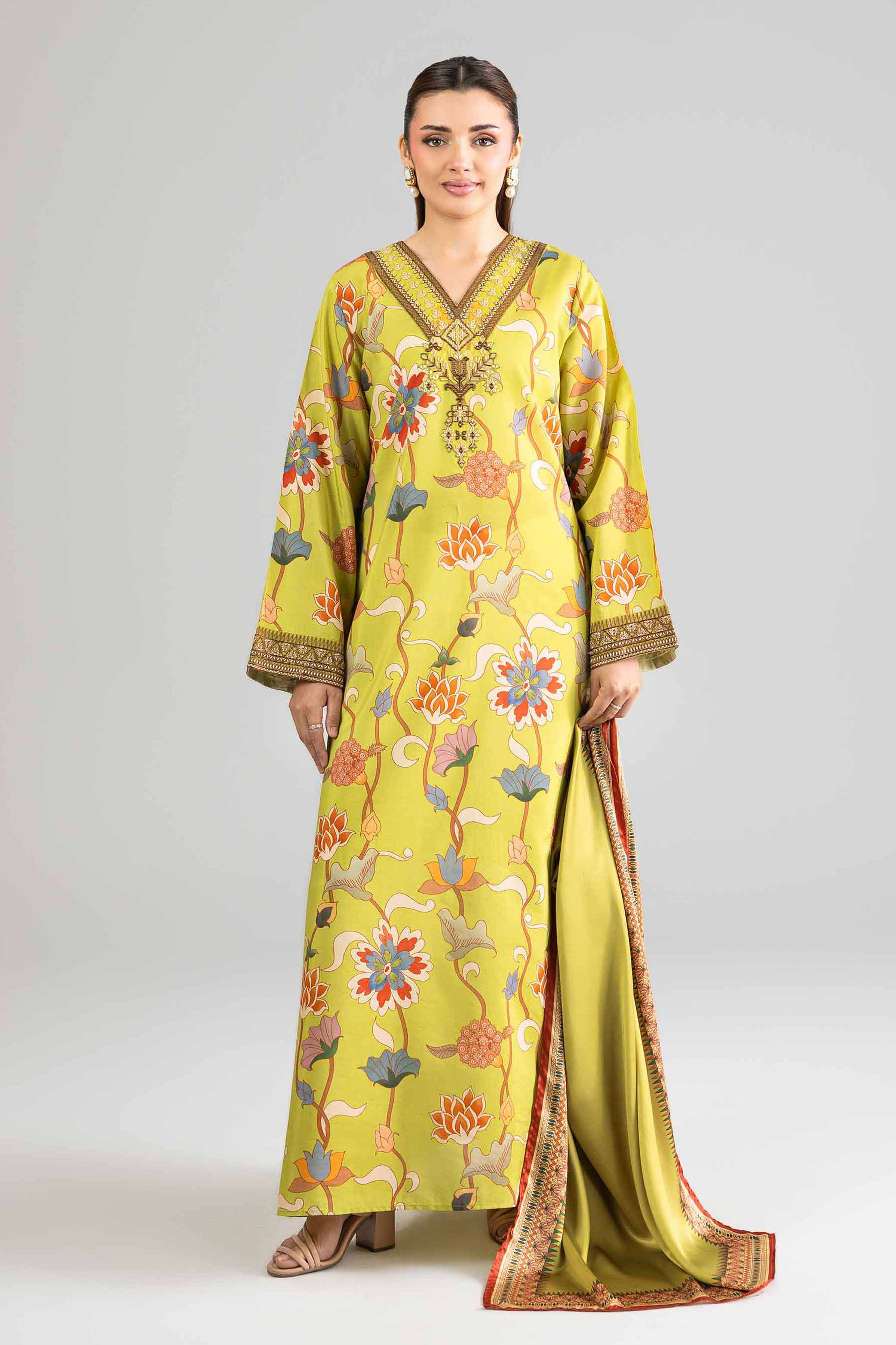 Nishat UK - Green Embroidered Silk 2-piece ready to wear long dress
