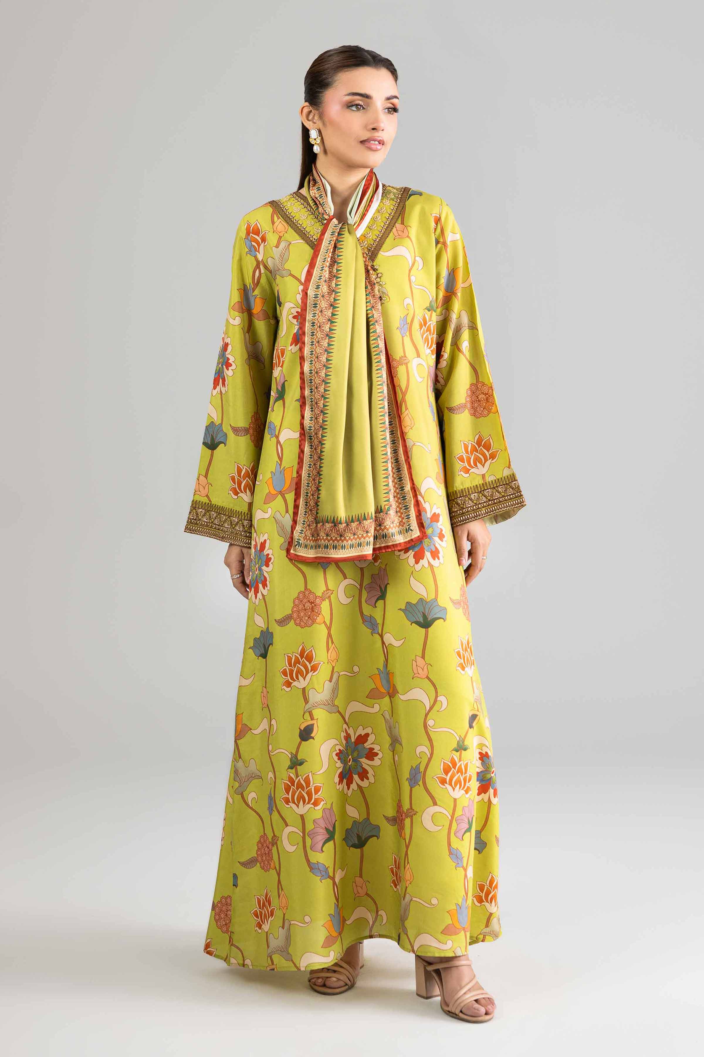 Nishat UK - Green Embroidered Silk 2-piece ready to wear long dress