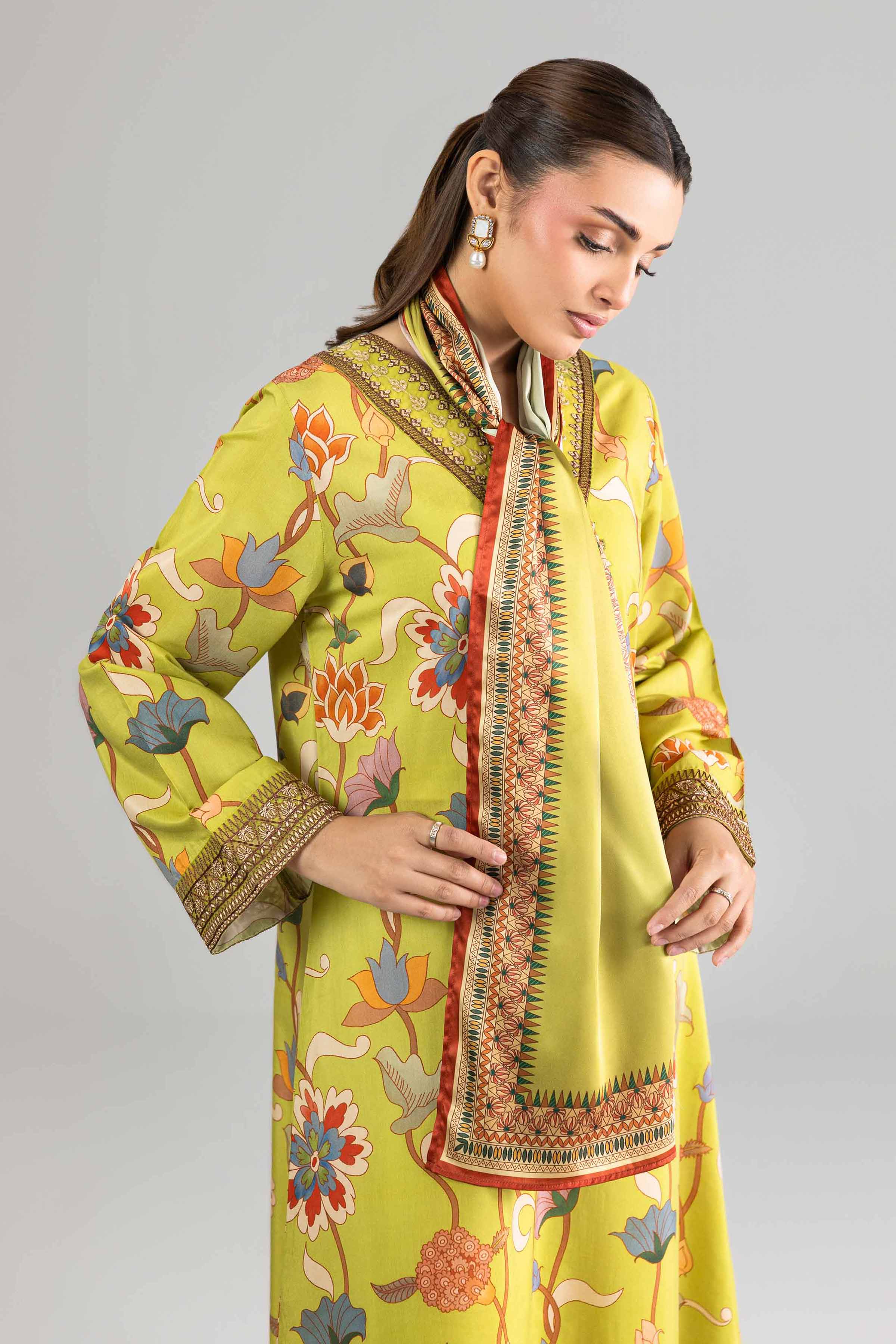 Nishat UK - Green Embroidered Silk 2-piece ready to wear long dress