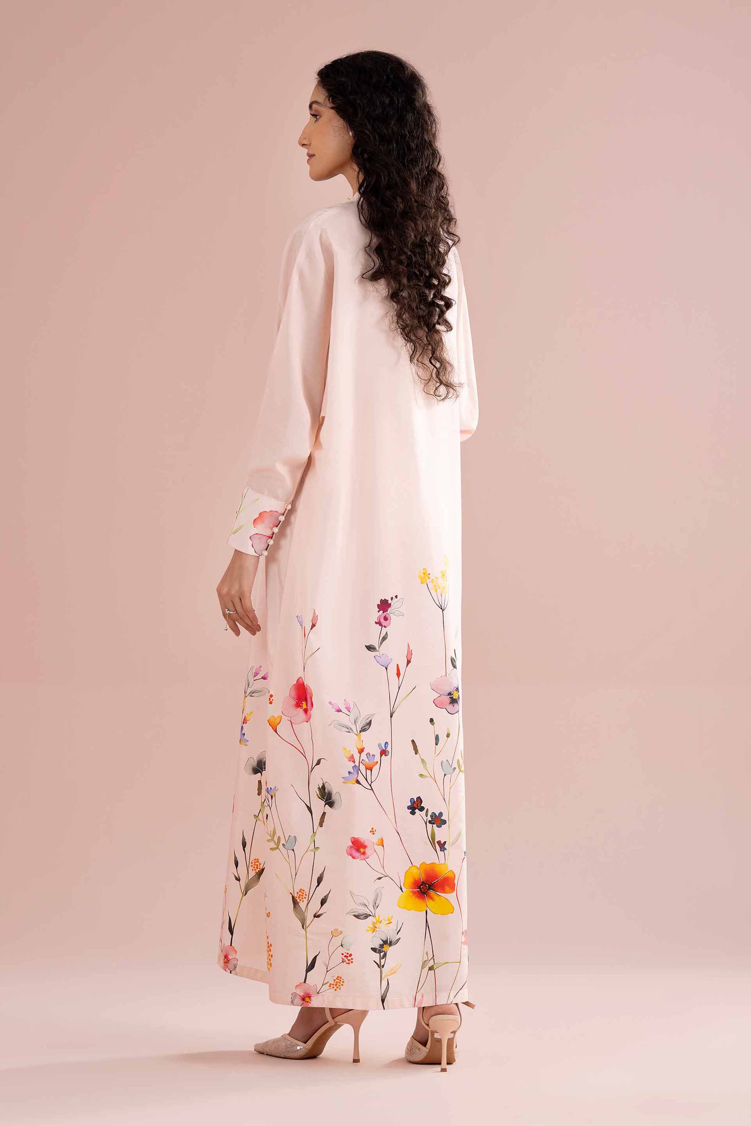 Nishat UK - Pink Printed Silk 1 Piece ready to wear luxury long dress