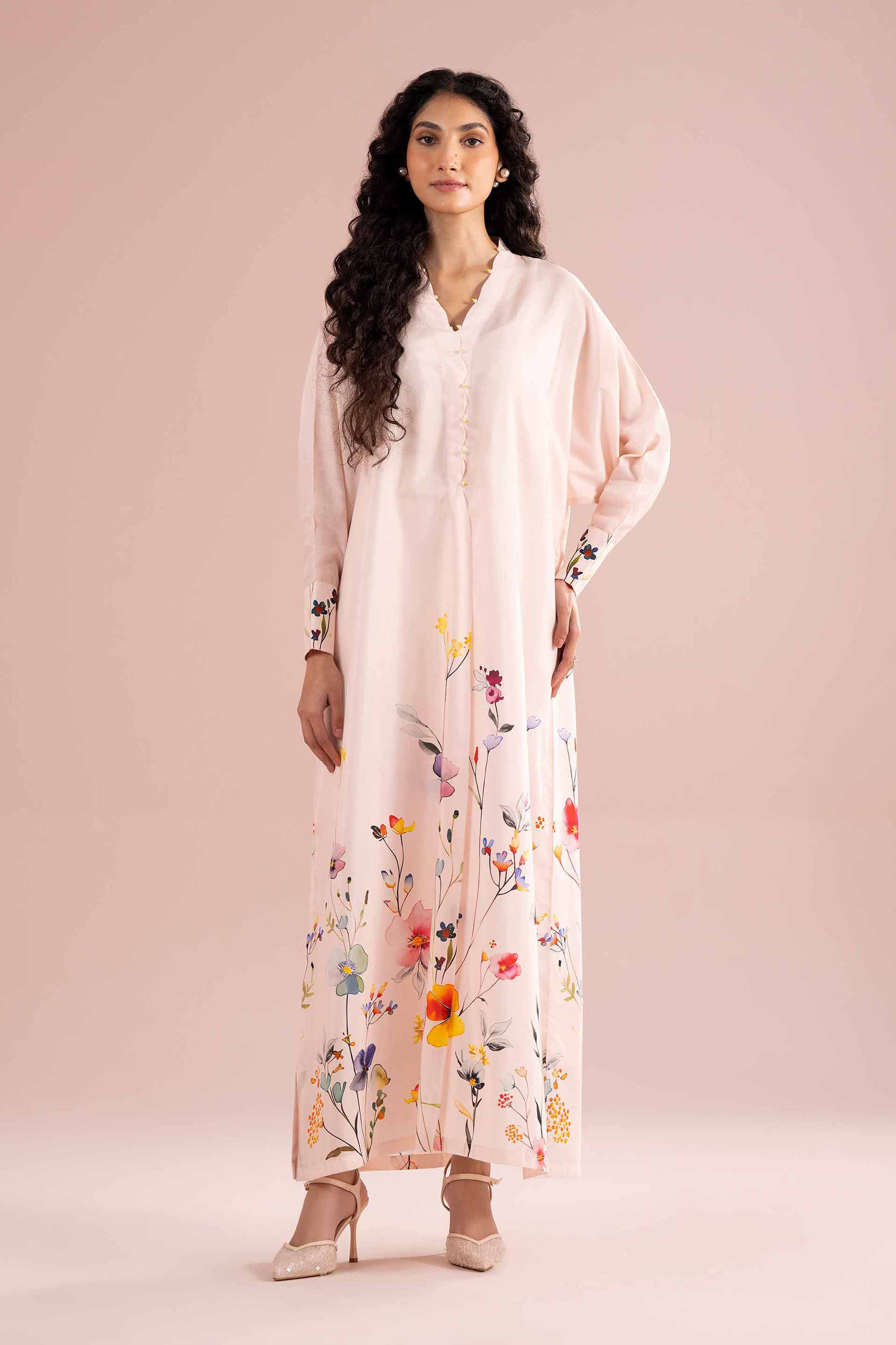 Nishat UK - Pink Printed Silk 1 Piece ready to wear luxury long dress