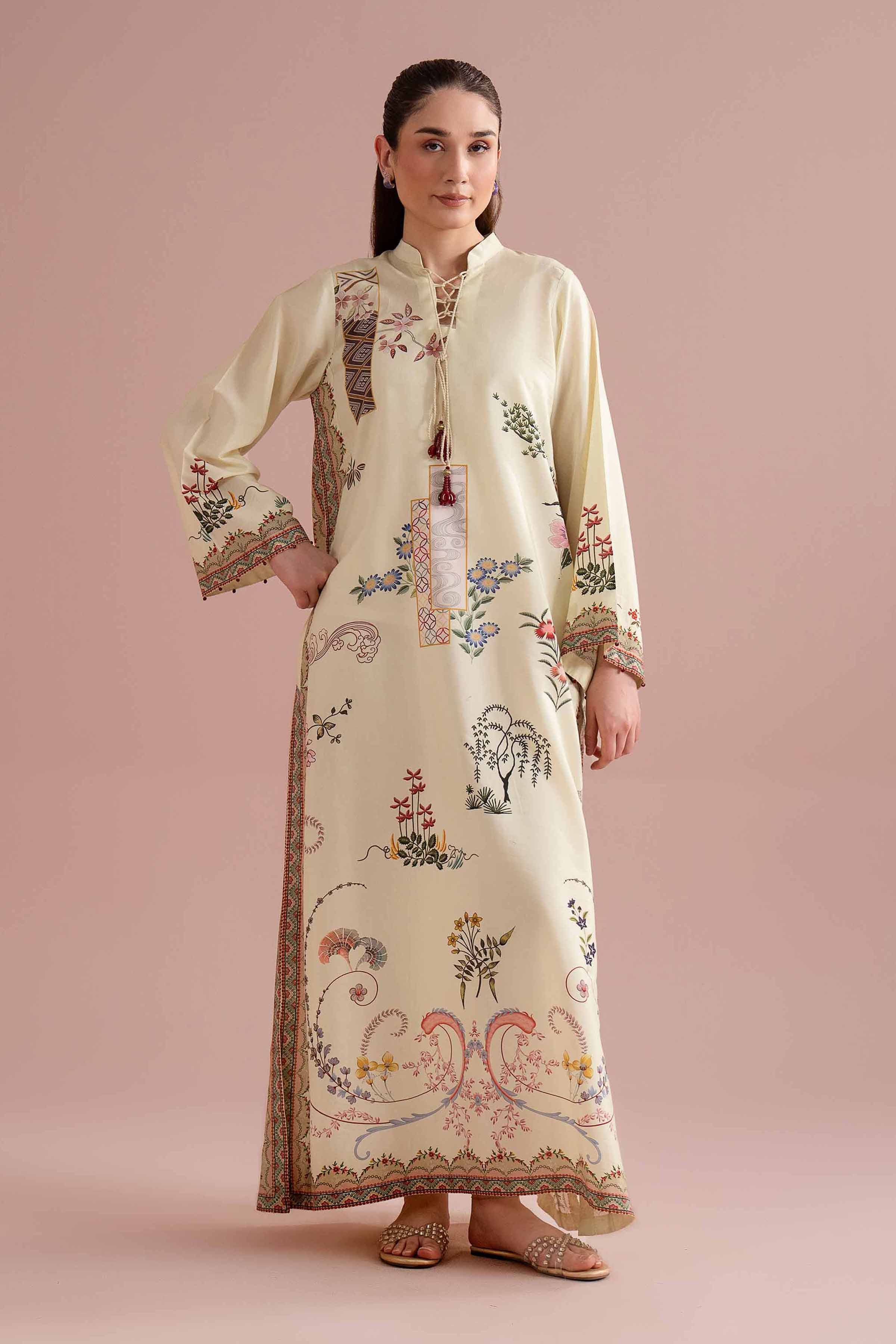 NishatUK - Yellow Printed Silk 1-piece ready to wear Shirt