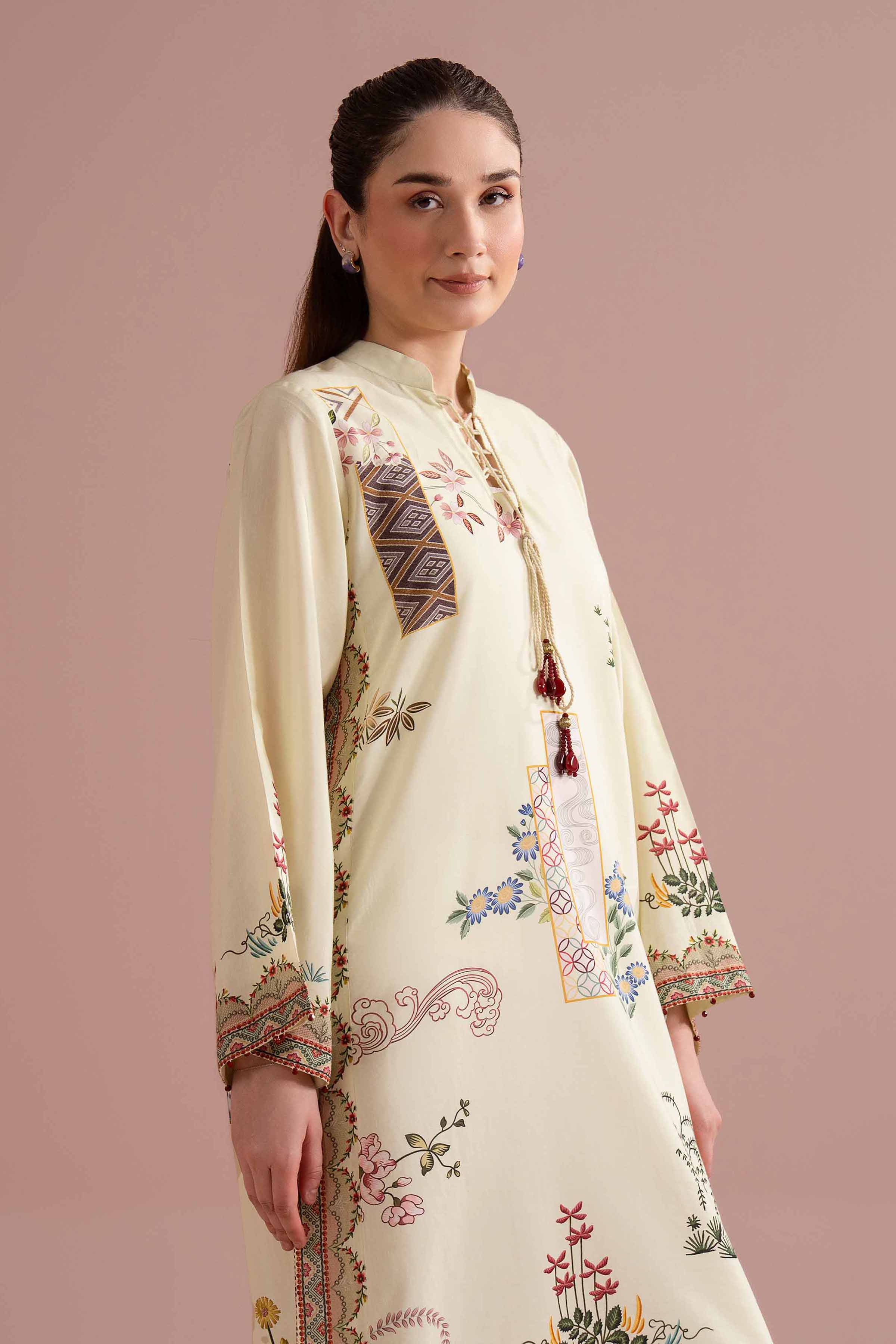 NishatUK - Yellow Printed Silk 1-piece ready to wear Shirt