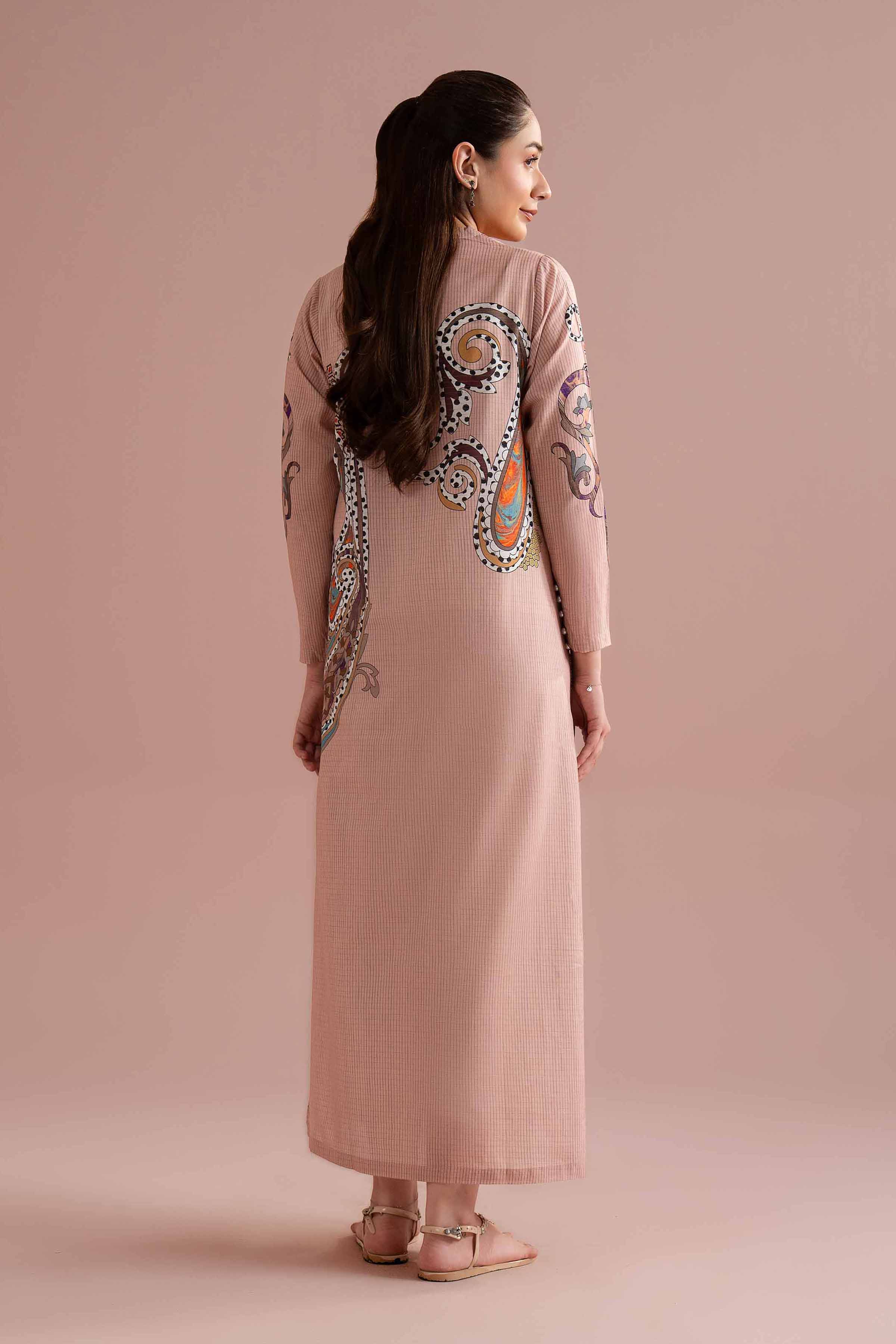 NishatUK - Pink Printed Lawn 1-piece ready to wear long dress
