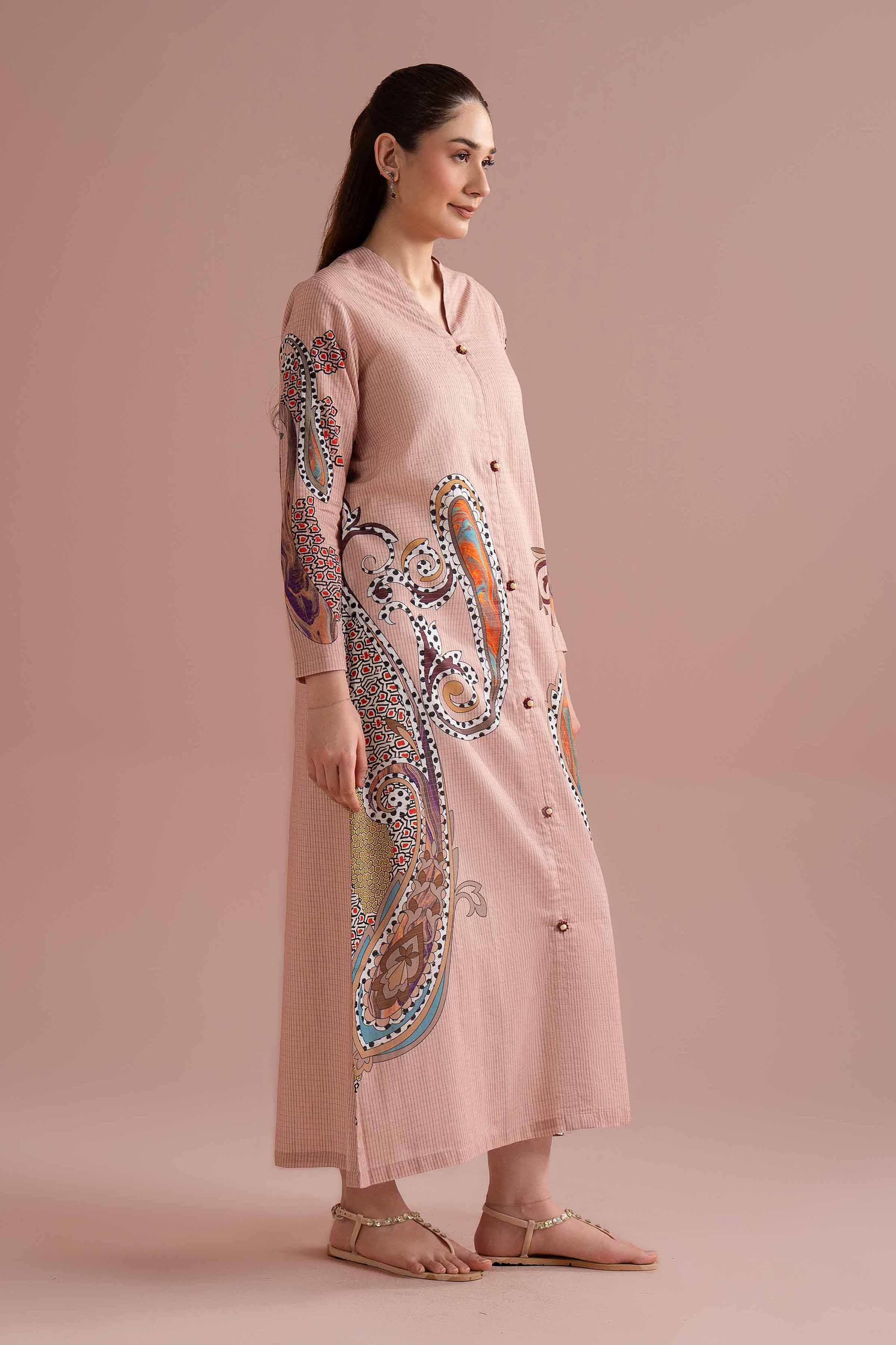 NishatUK - Pink Printed Lawn 1-piece ready to wear long dress