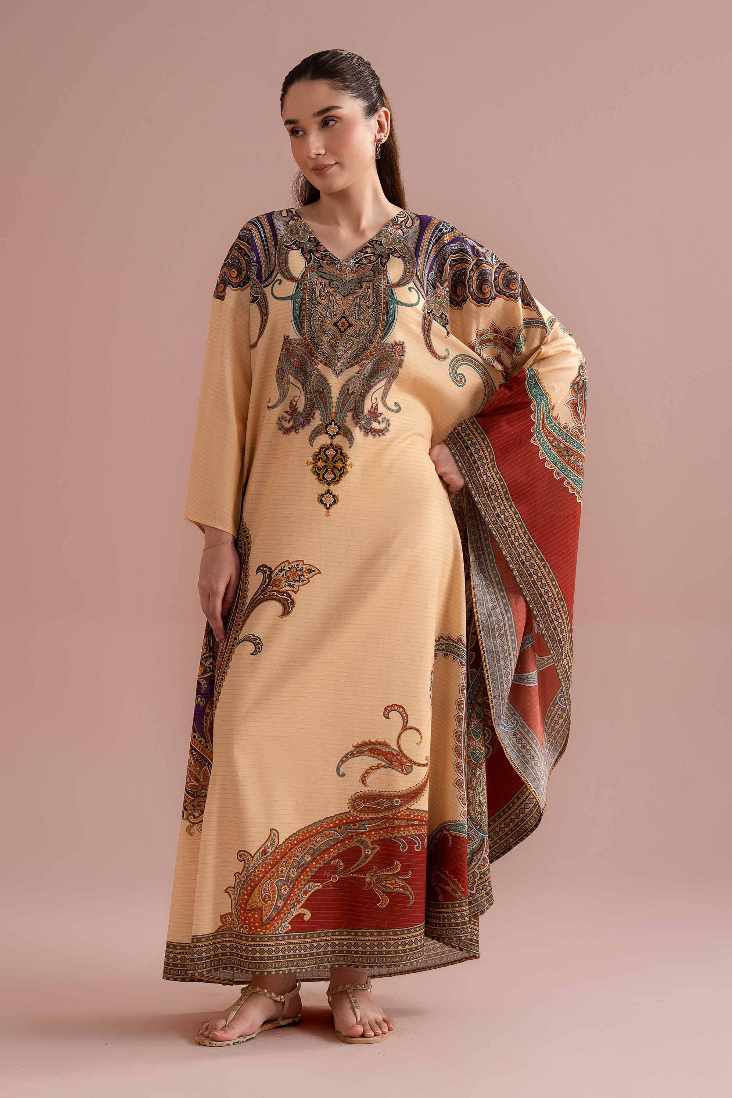 NishatUK - Beige Printed Lawn 1-piece ready to wear long dress