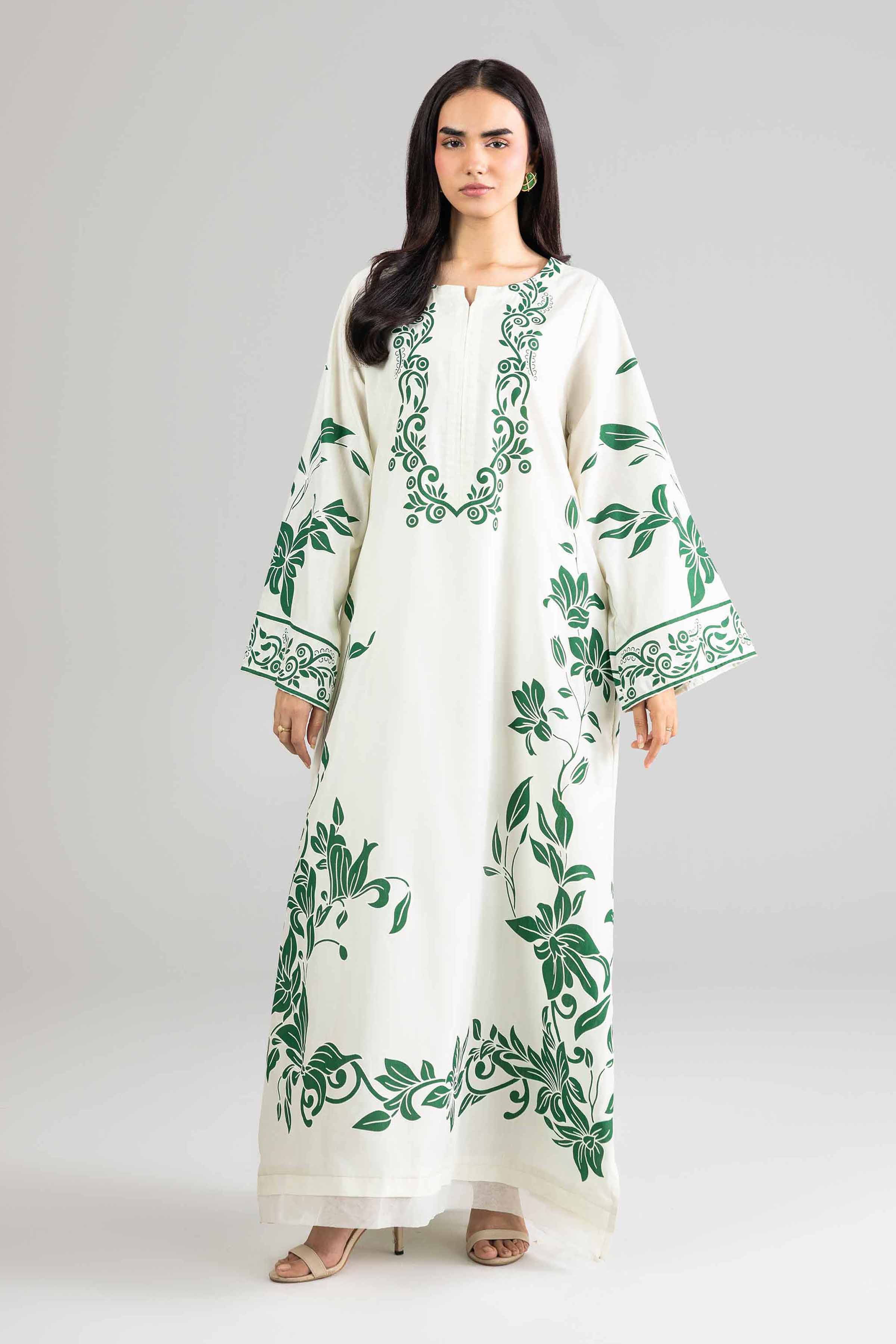 Nishat UK - Off White Printed Silk 1-piece ready to wear Long dress