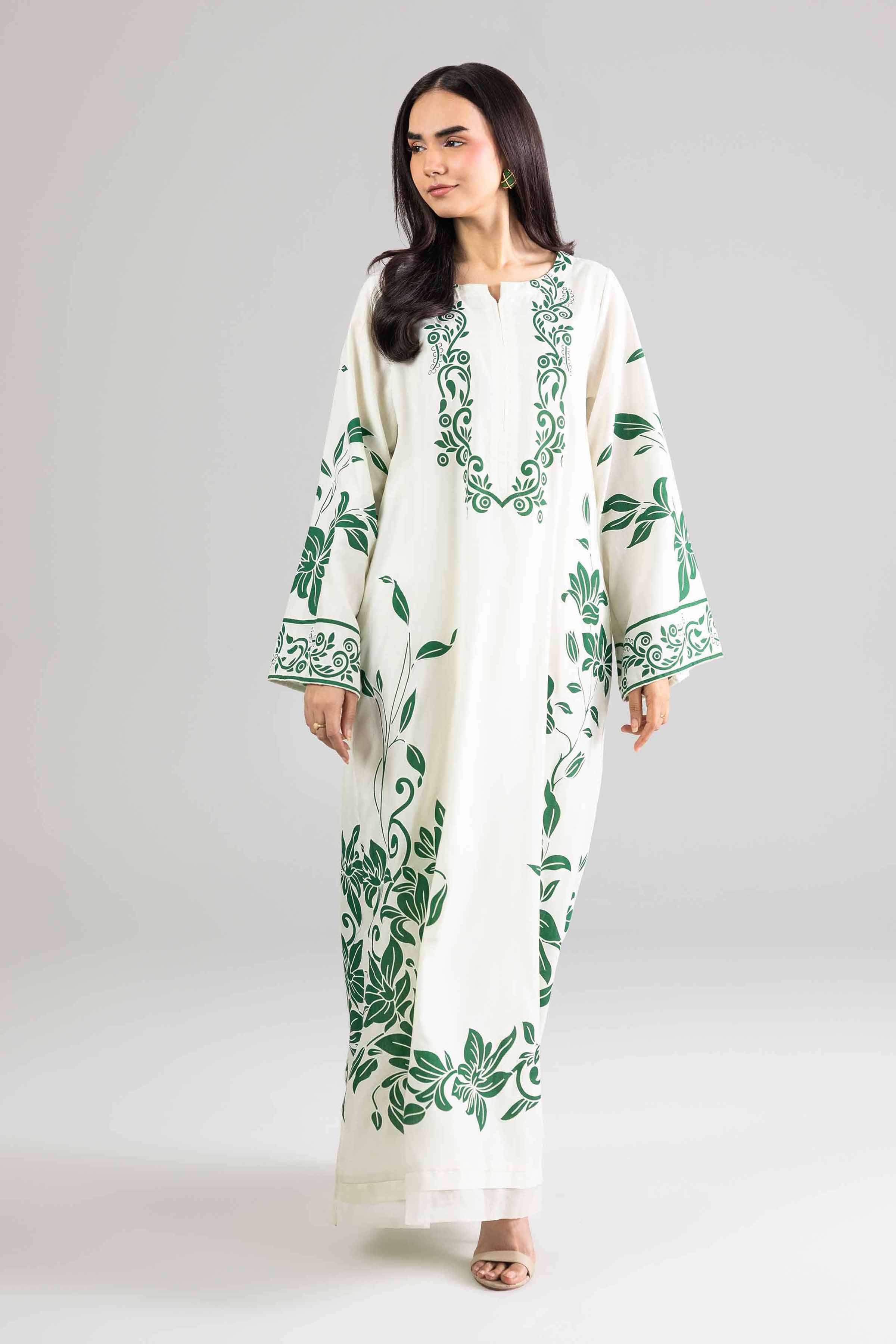 Nishat UK - Off White Printed Silk 1-piece ready to wear Long dress