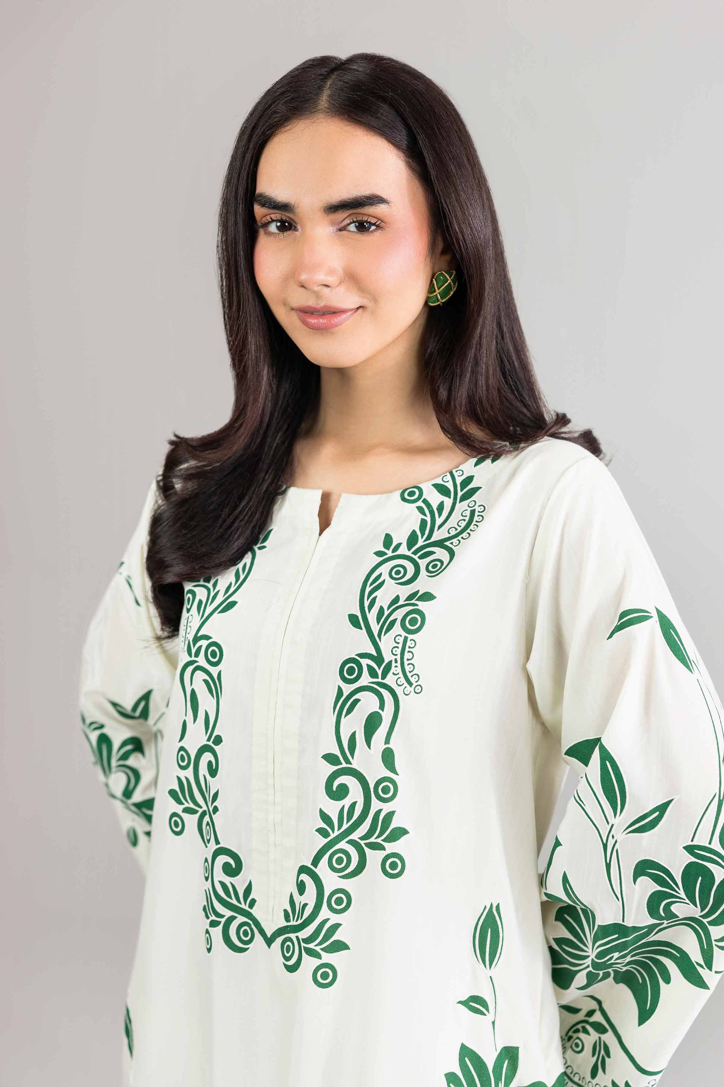 Nishat UK - Off White Printed Silk 1-piece ready to wear Long dress
