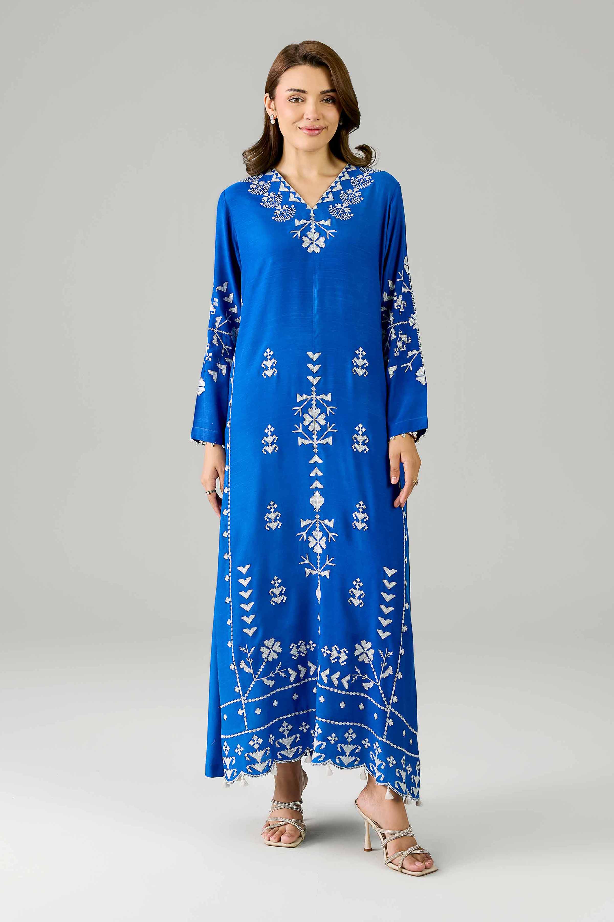 Nishat UK - Blue Embroidered Silk 1 Piece ready to wear Long Dress